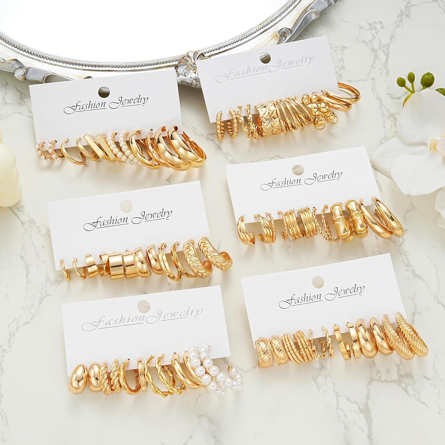 image:image36 Pairs Gold Hoop Earrings Set for Women Fashion Chunky Gold Hoop Earrings Multipack Hypoallergenic Pearl Chain Twisted Statement Earring Pack for Birthday Party JewelryAgold36 pcs