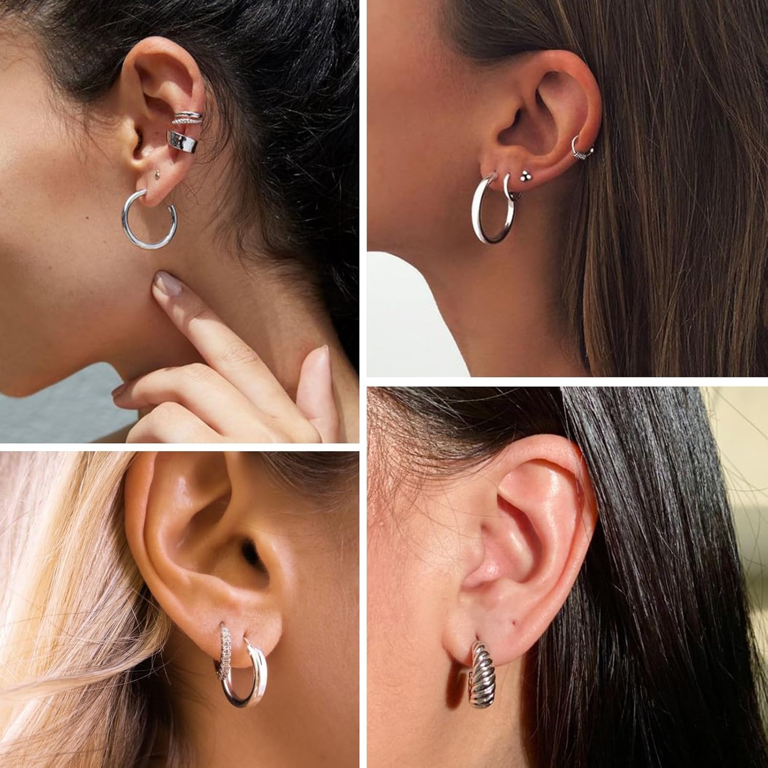 image:image36 Pairs Gold Hoop Earrings Set for Women Fashion Chunky Gold Hoop Earrings Multipack Hypoallergenic Pearl Chain Twisted Statement Earring Pack for Birthday Party JewelryBsilver36 pcs