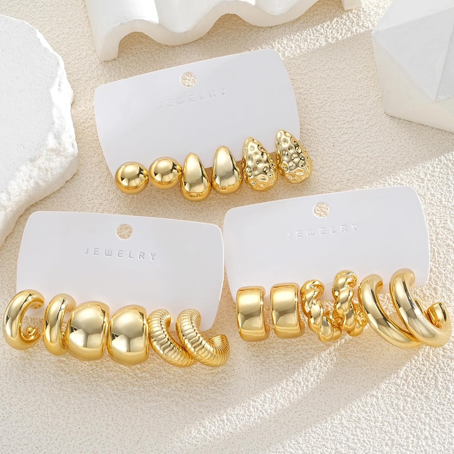 image:image36 Pairs Gold Hoop Earrings Set for Women Fashion Chunky Gold Hoop Earrings Multipack Hypoallergenic Pearl Chain Twisted Statement Earring Pack for Birthday Party JewelryEgold9 pcs