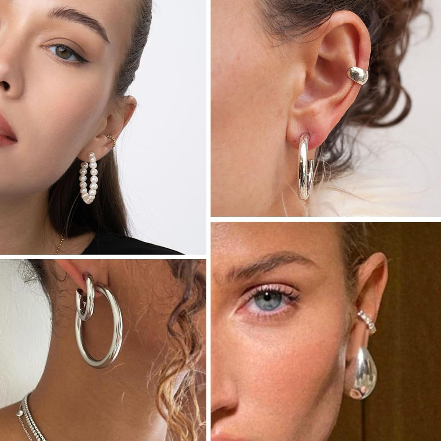 image:image36 Pairs Gold Hoop Earrings Set for Women Fashion Chunky Gold Hoop Earrings Multipack Hypoallergenic Pearl Chain Twisted Statement Earring Pack for Birthday Party JewelryBsilver36 pcs