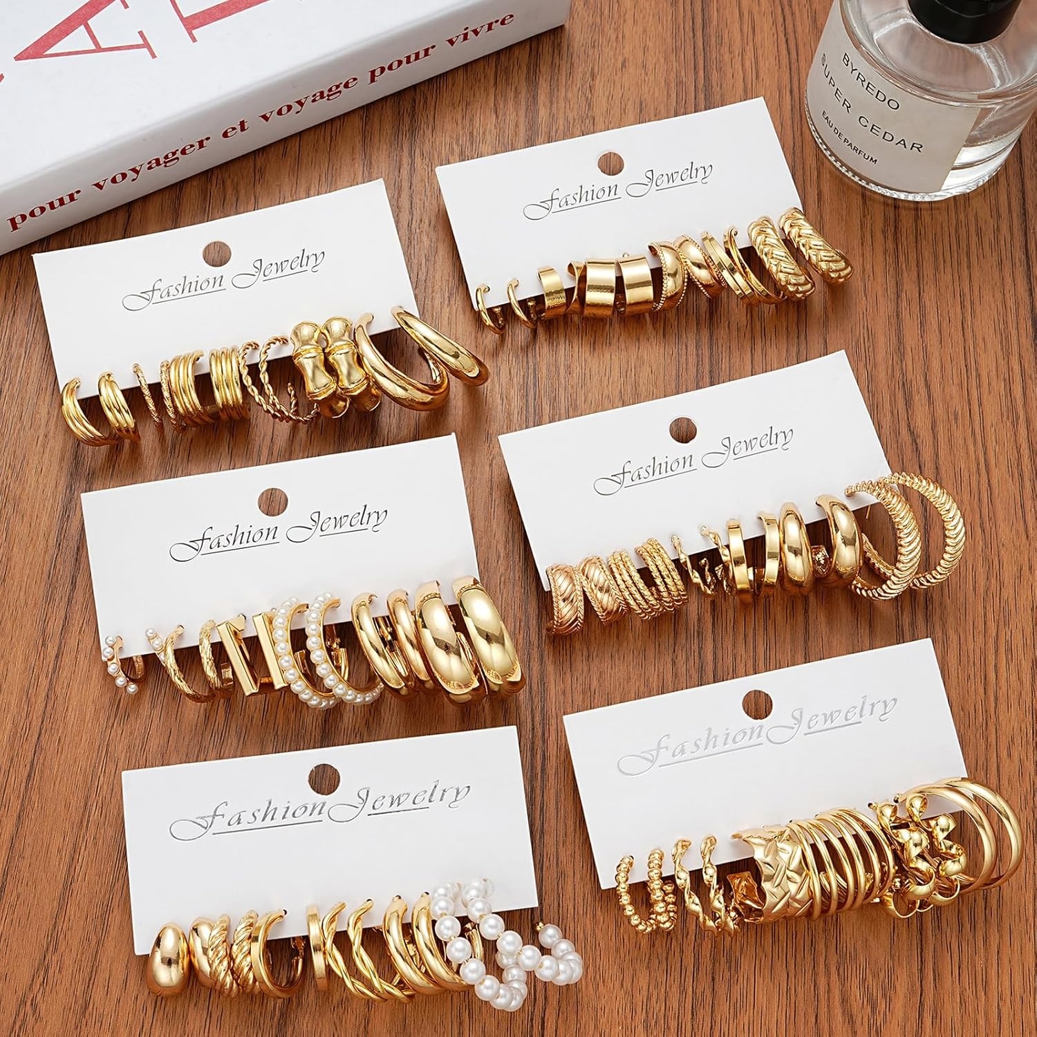 image:image36 Pairs Gold Hoop Earrings Set for Women Fashion Chunky Gold Hoop Earrings Multipack Hypoallergenic Pearl Chain Twisted Statement Earring Pack for Birthday Party JewelryAgold36 pcs