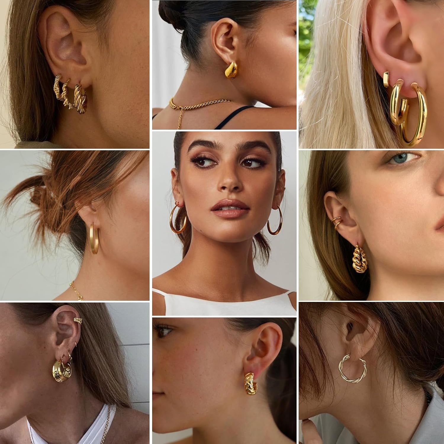 image:image36 Pairs Gold Hoop Earrings Set for Women Fashion Chunky Gold Hoop Earrings Multipack Hypoallergenic Pearl Chain Twisted Statement Earring Pack for Birthday Party JewelryAgold36 pcs