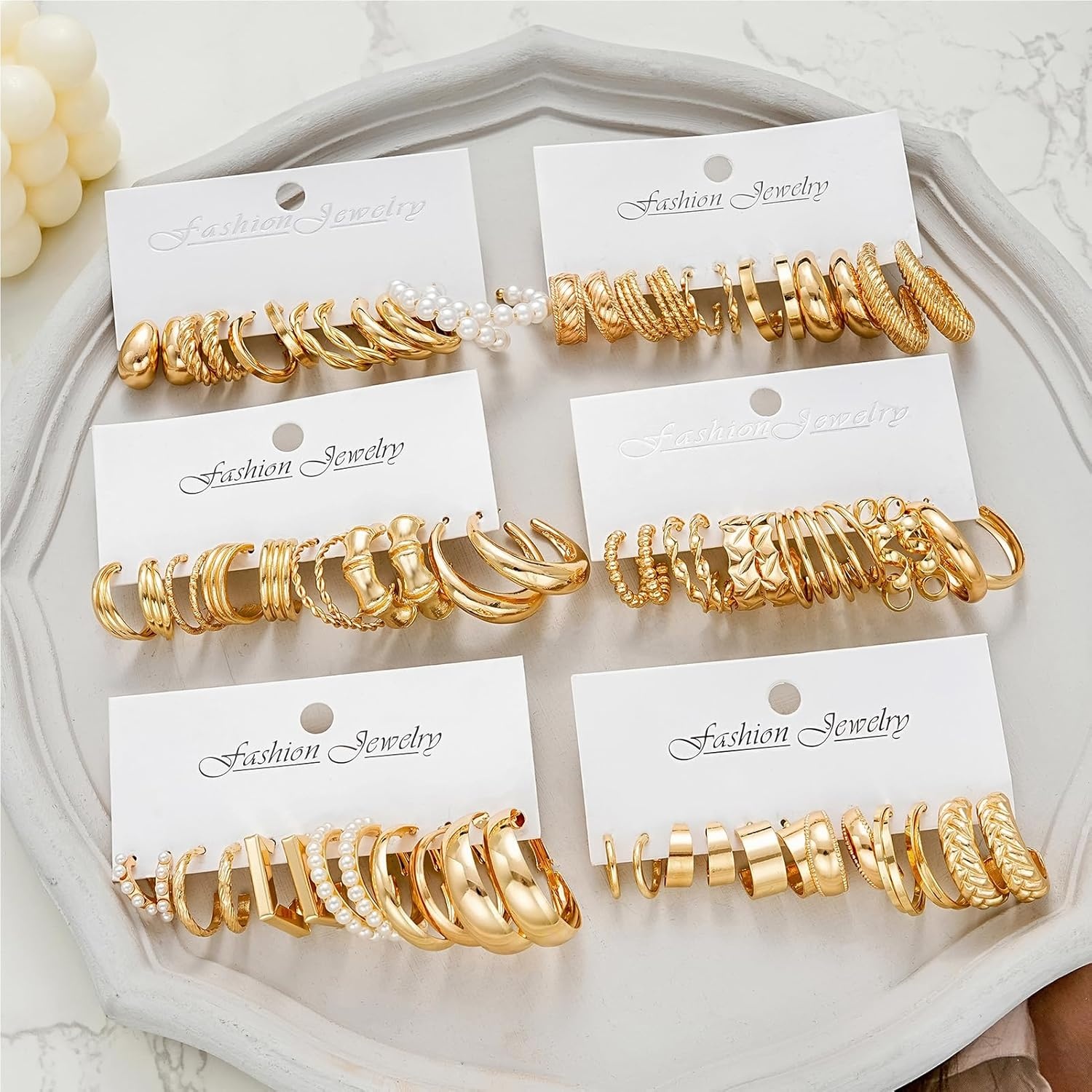 image:image36 Pairs Gold Hoop Earrings Set for Women Fashion Chunky Gold Hoop Earrings Multipack Hypoallergenic Pearl Chain Twisted Statement Earring Pack for Birthday Party JewelryAgold36 pcs