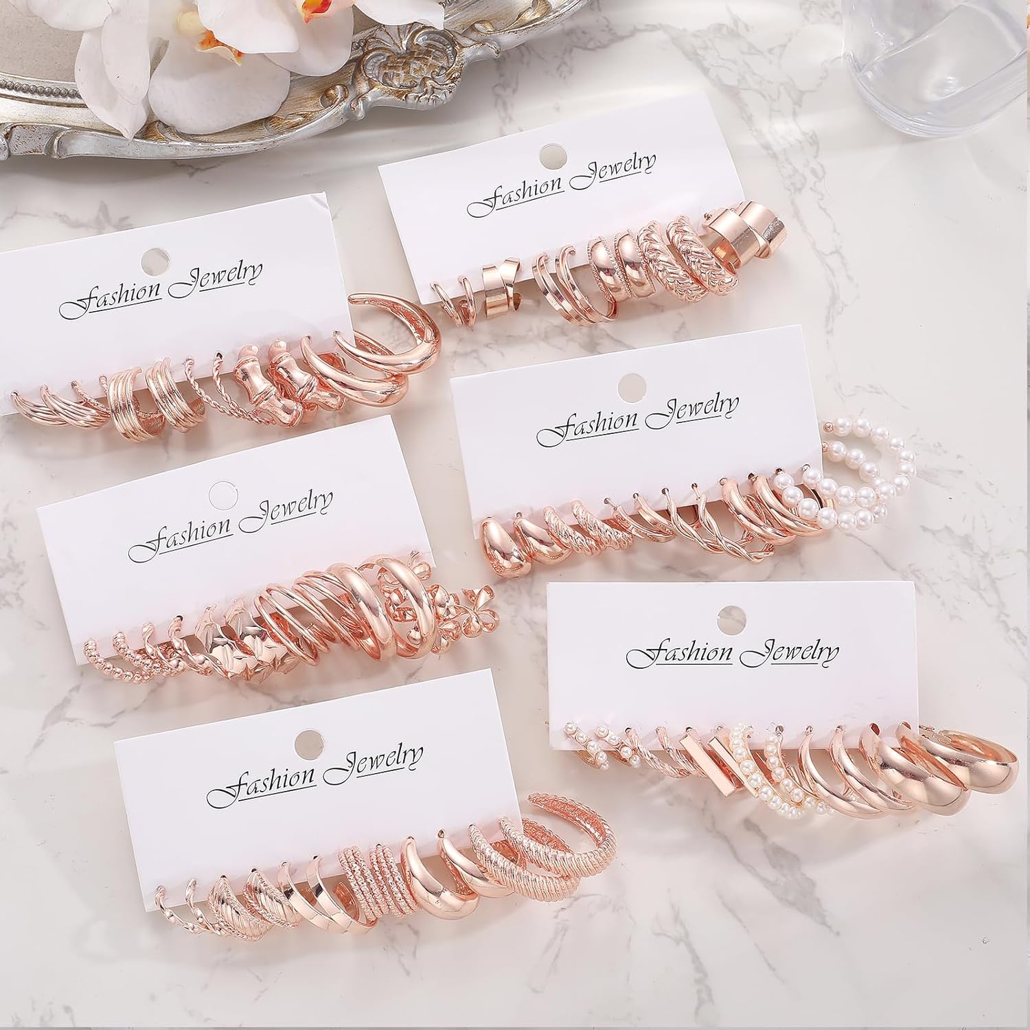 image:image36 Pairs Gold Hoop Earrings Set for Women Fashion Chunky Gold Hoop Earrings Multipack Hypoallergenic Pearl Chain Twisted Statement Earring Pack for Birthday Party JewelryCrose gold36 pcs
