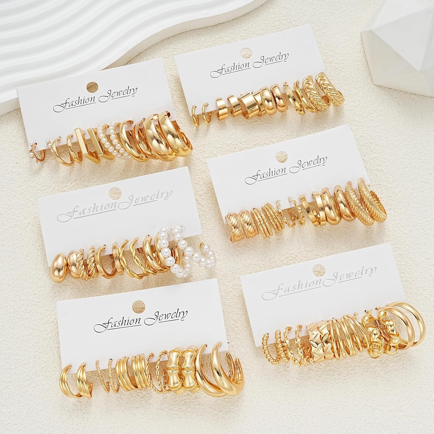 image:image36 Pairs Gold Hoop Earrings Set for Women Fashion Chunky Gold Hoop Earrings Multipack Hypoallergenic Pearl Chain Twisted Statement Earring Pack for Birthday Party JewelryAgold36 pcs