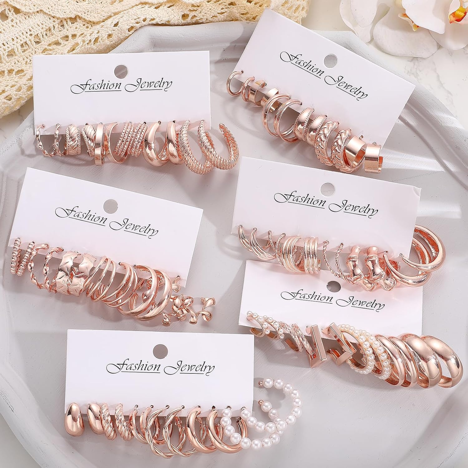 image:image36 Pairs Gold Hoop Earrings Set for Women Fashion Chunky Gold Hoop Earrings Multipack Hypoallergenic Pearl Chain Twisted Statement Earring Pack for Birthday Party JewelryCrose gold36 pcs