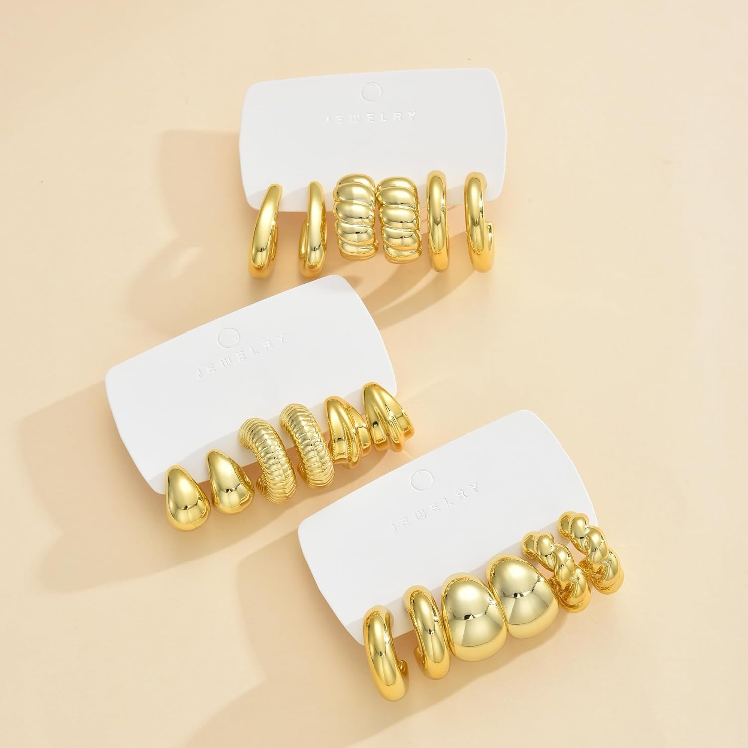 image:image42 Pairs Gold Hoop Earrings Set for Women Hypoallergenic Multipack Small to Chunky Hoops Pearl amp Twisted Trendy Earrings for Everyday Wear amp Mothers Day GiftsGoldChunky9 pairs