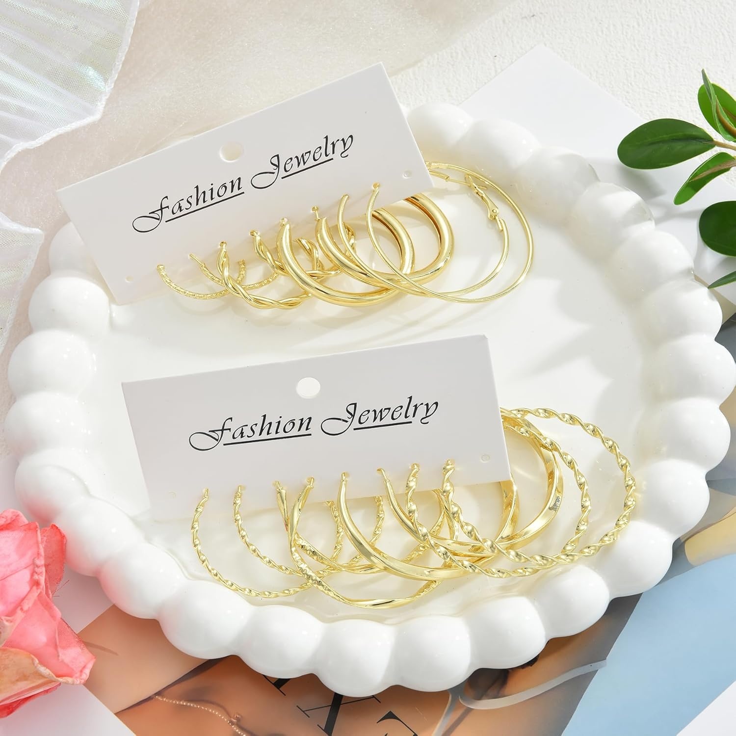 image:image42 Pairs Gold Hoop Earrings Set for Women Hypoallergenic Multipack Small to Chunky Hoops Pearl amp Twisted Trendy Earrings for Everyday Wear amp Mothers Day GiftsGoldbig hoops8 pairs