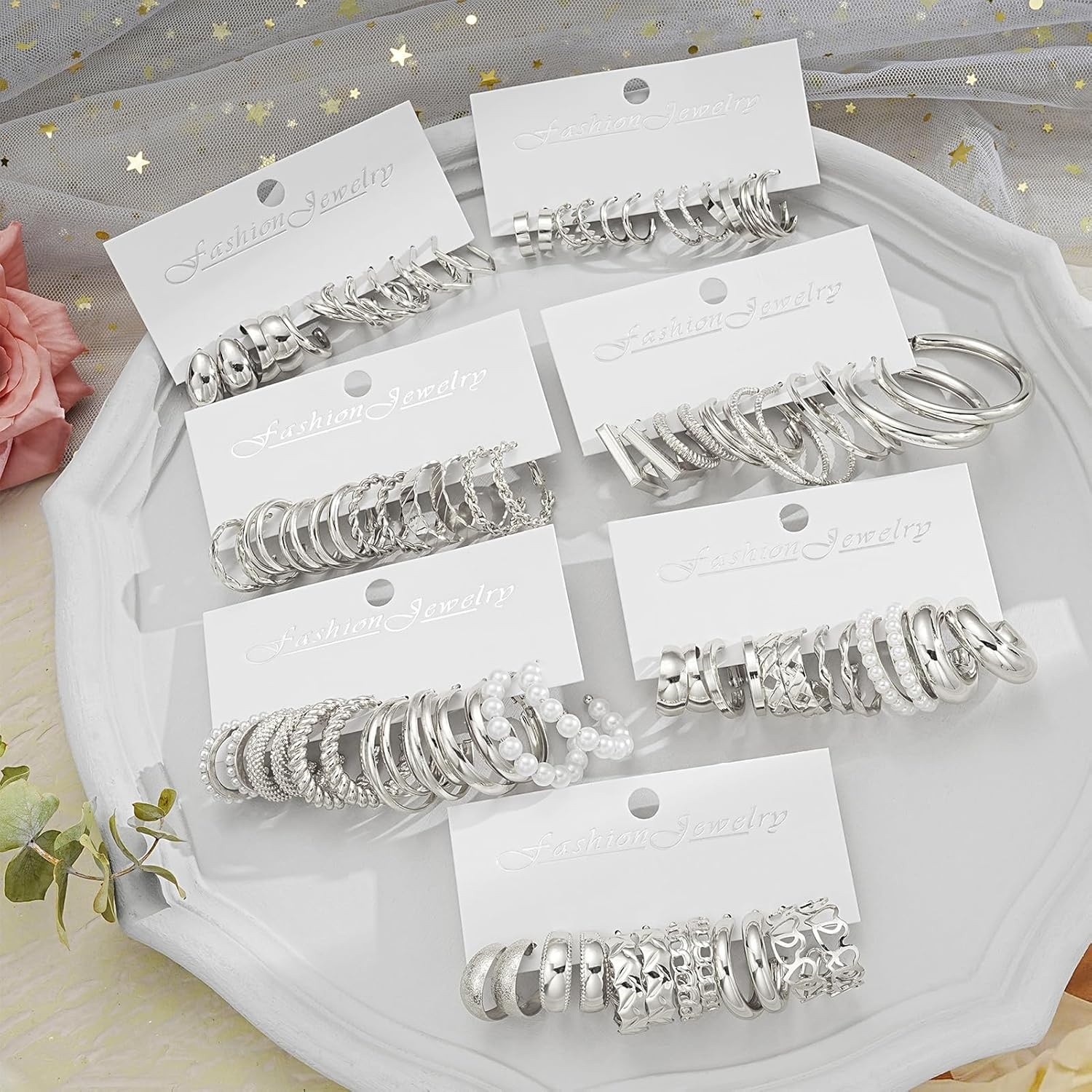 image:image42 Pairs Gold Hoop Earrings Set for Women Hypoallergenic Multipack Small to Chunky Hoops Pearl amp Twisted Trendy Earrings for Everyday Wear amp Mothers Day Giftssliver chunky42 pairs
