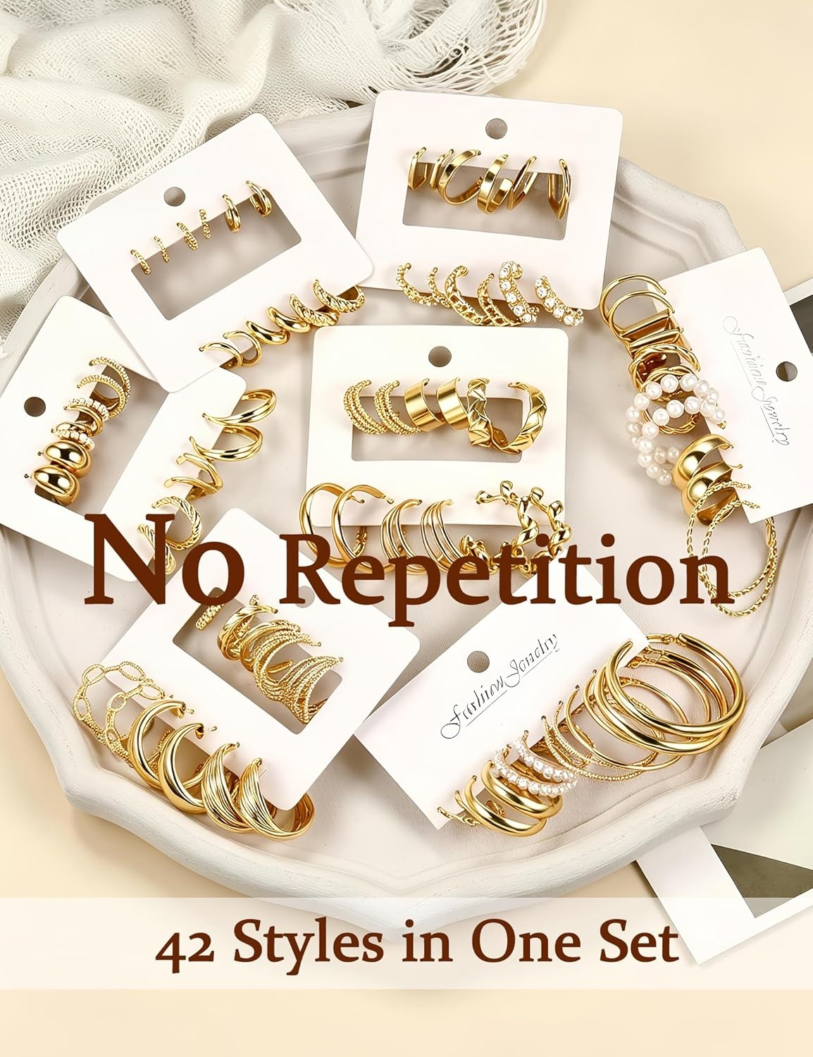image:image42 Pairs Gold Hoop Earrings Set for Women Hypoallergenic Multipack Small to Chunky Hoops Pearl amp Twisted Trendy Earrings for Everyday Wear amp Mothers Day GiftsGold42 pairs