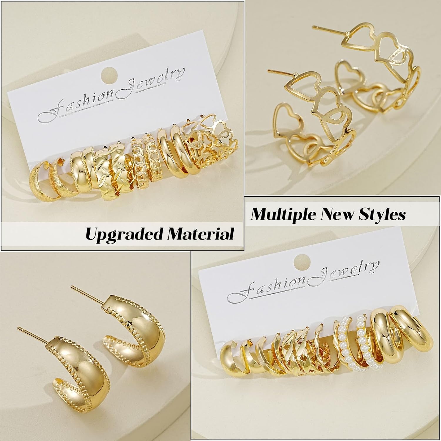 image:image42 Pairs Gold Hoop Earrings Set for Women Hypoallergenic Multipack Small to Chunky Hoops Pearl amp Twisted Trendy Earrings for Everyday Wear amp Mothers Day GiftsGold42 pairschunky