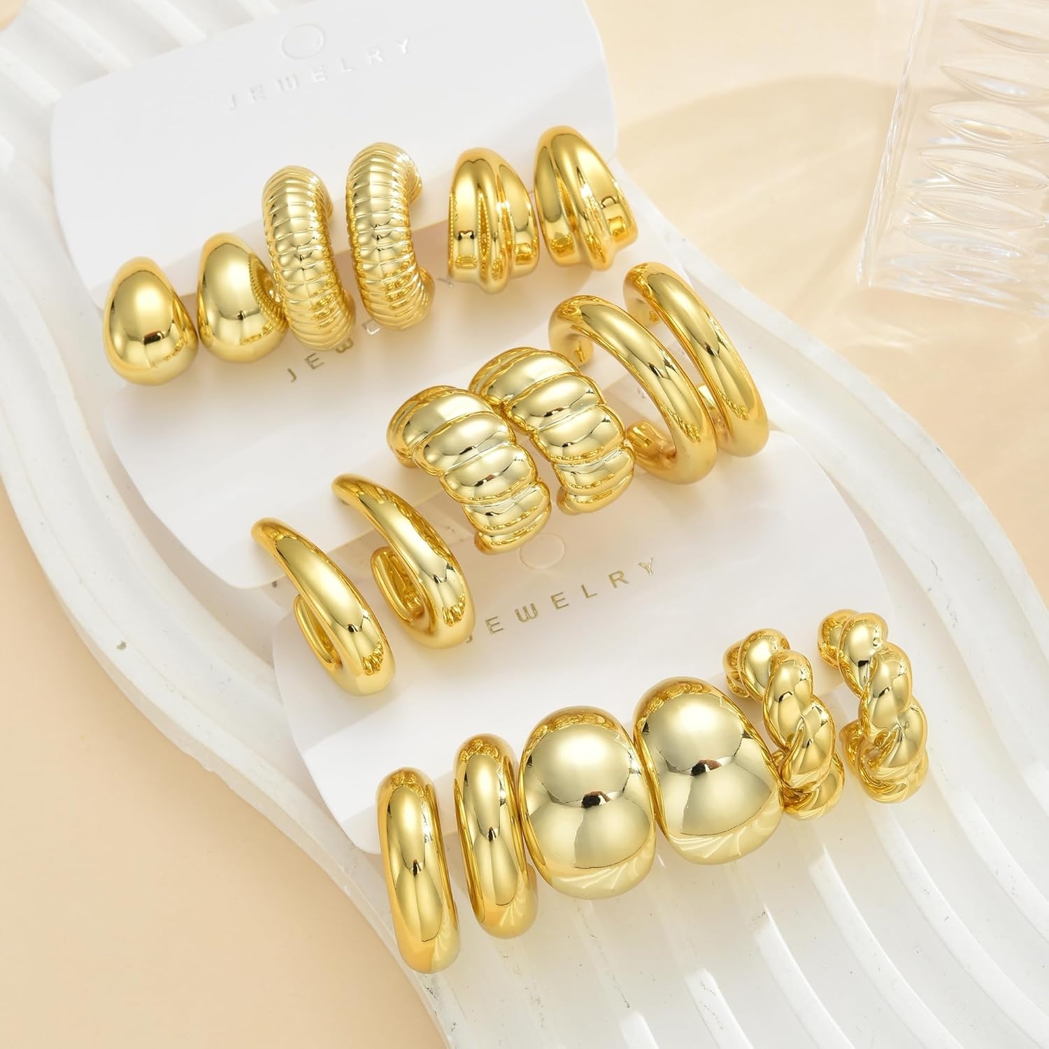 image:image42 Pairs Gold Hoop Earrings Set for Women Hypoallergenic Multipack Small to Chunky Hoops Pearl amp Twisted Trendy Earrings for Everyday Wear amp Mothers Day GiftsGoldChunky9 pairs