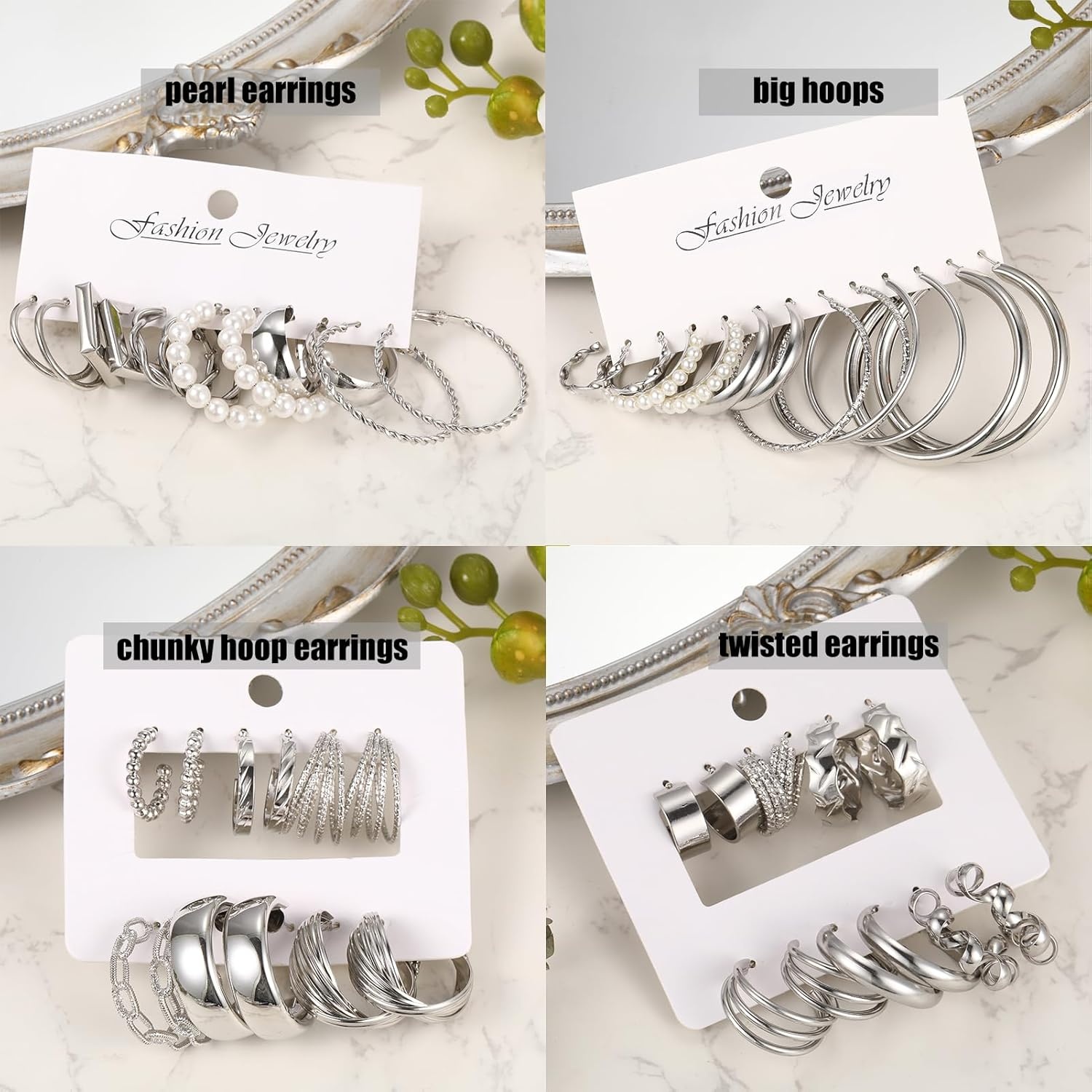 image:image42 Pairs Gold Hoop Earrings Set for Women Hypoallergenic Multipack Small to Chunky Hoops Pearl amp Twisted Trendy Earrings for Everyday Wear amp Mothers Day GiftsSliver42 pair
