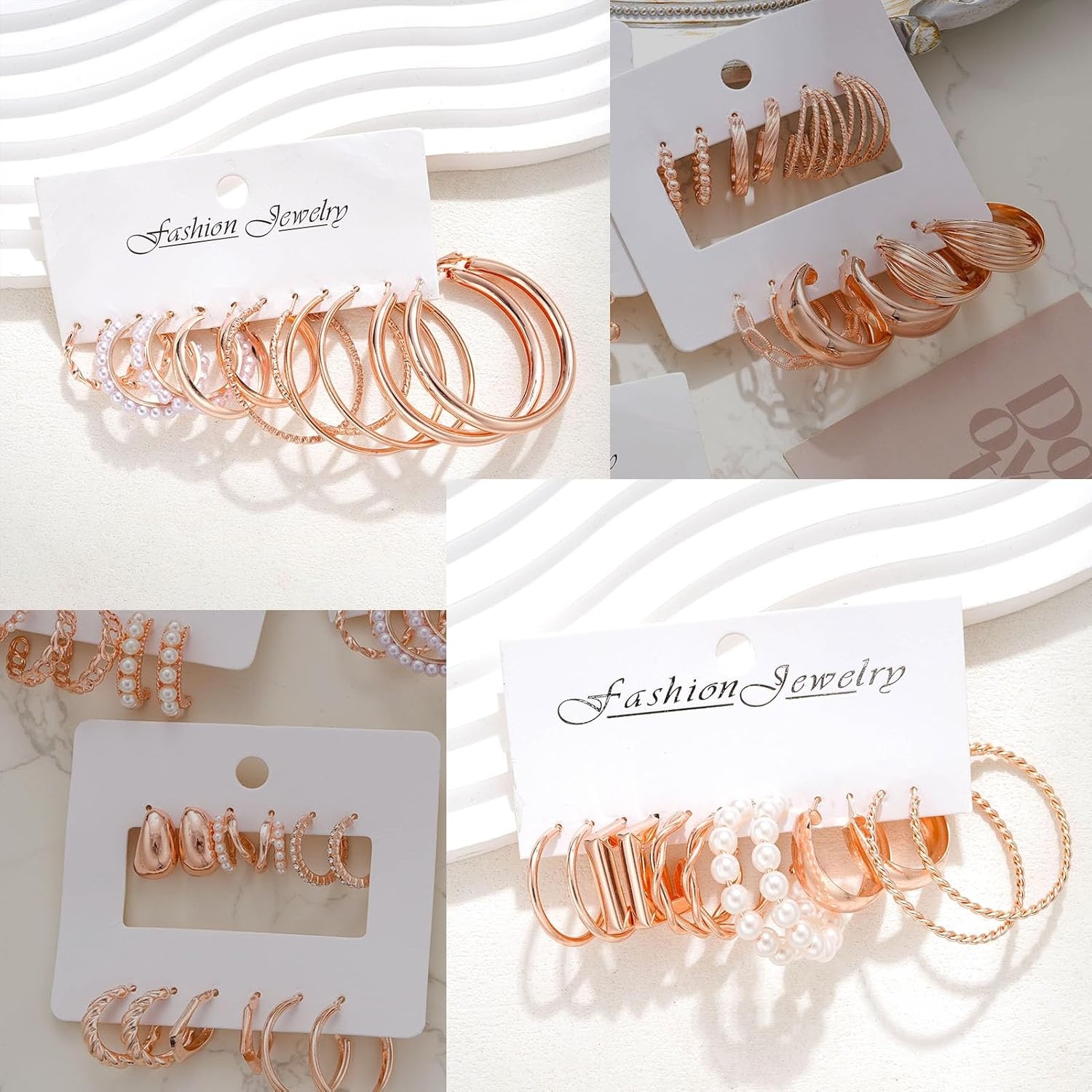 image:image42 Pairs Gold Hoop Earrings Set for Women Hypoallergenic Multipack Small to Chunky Hoops Pearl amp Twisted Trendy Earrings for Everyday Wear amp Mothers Day GiftsRose Gold42 pairs