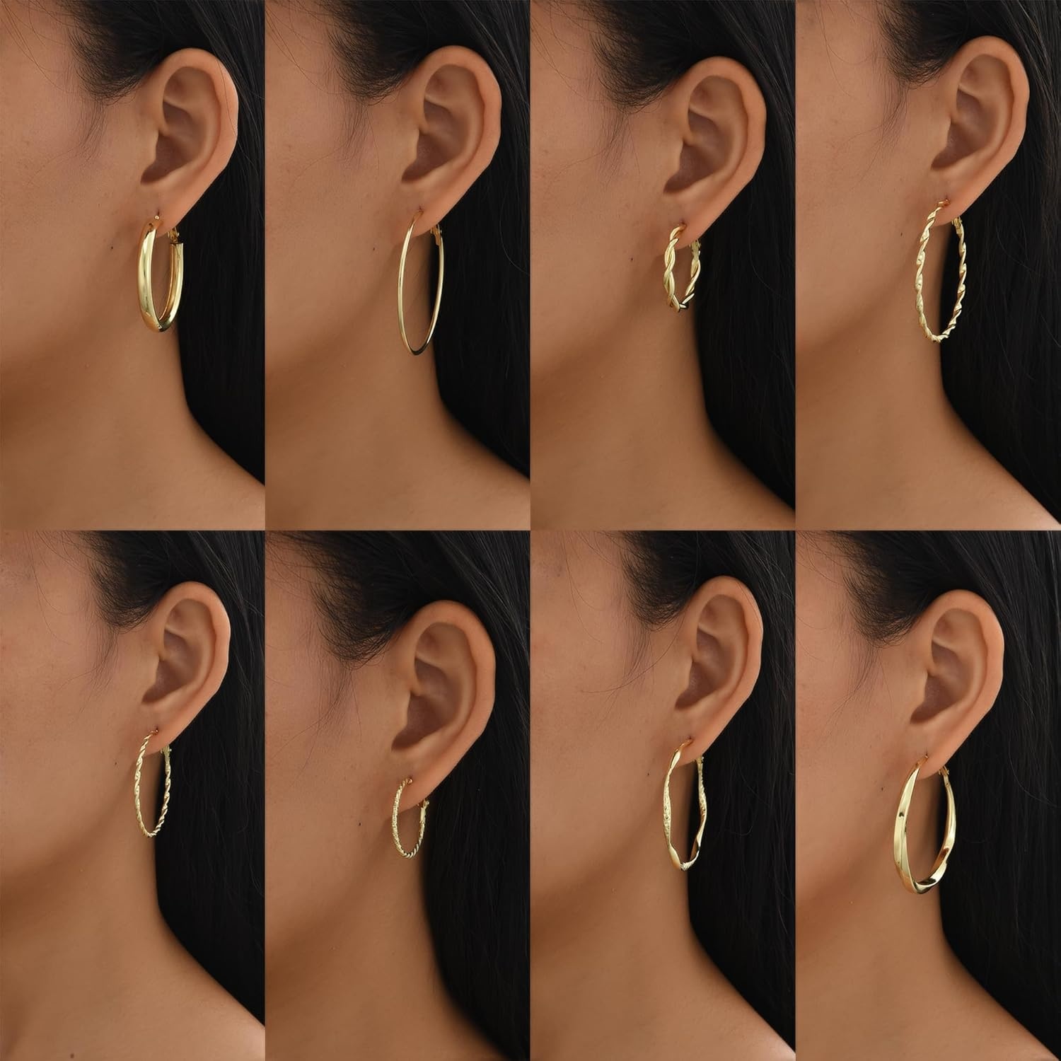 image:image42 Pairs Gold Hoop Earrings Set for Women Hypoallergenic Multipack Small to Chunky Hoops Pearl amp Twisted Trendy Earrings for Everyday Wear amp Mothers Day GiftsGoldbig hoops8 pairs