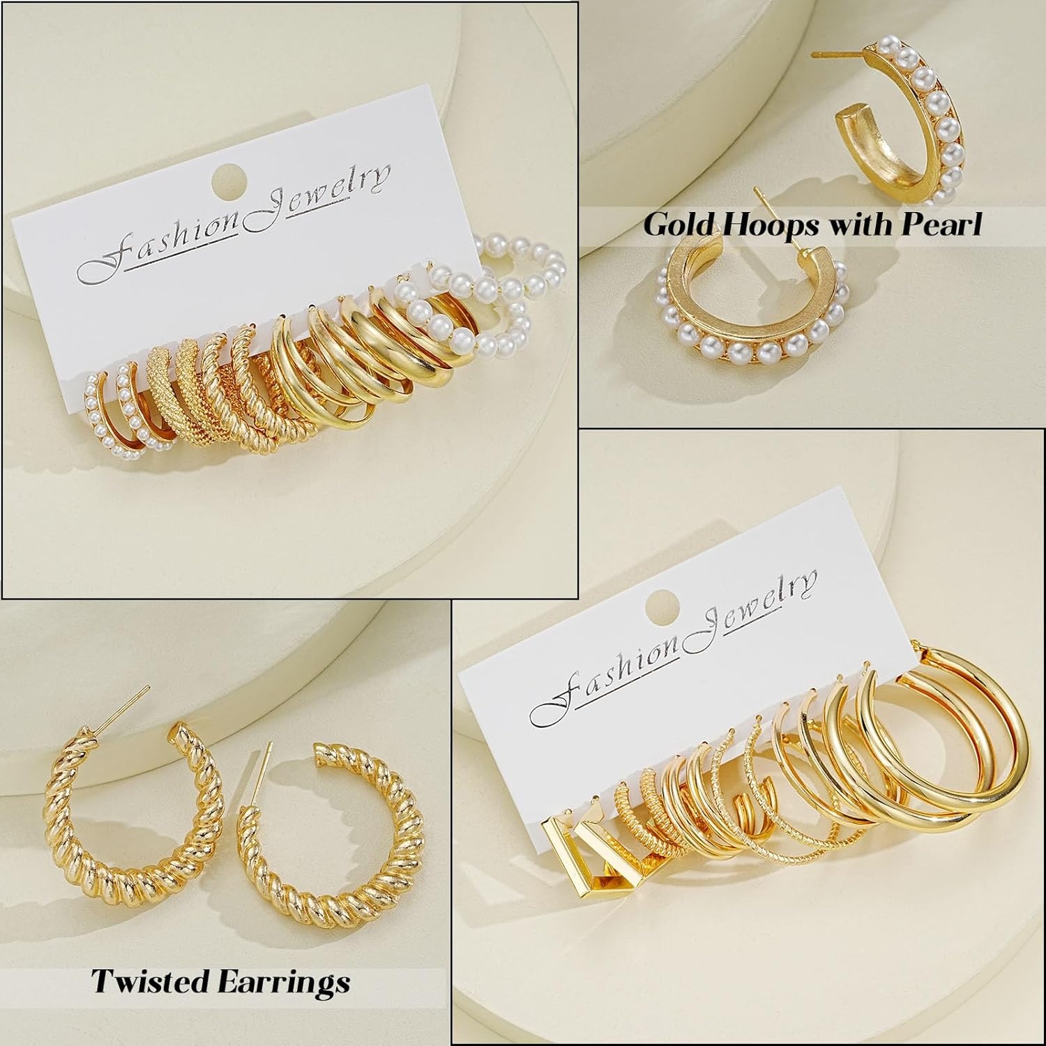 image:image42 Pairs Gold Hoop Earrings Set for Women Hypoallergenic Multipack Small to Chunky Hoops Pearl amp Twisted Trendy Earrings for Everyday Wear amp Mothers Day GiftsGold42 pairschunky