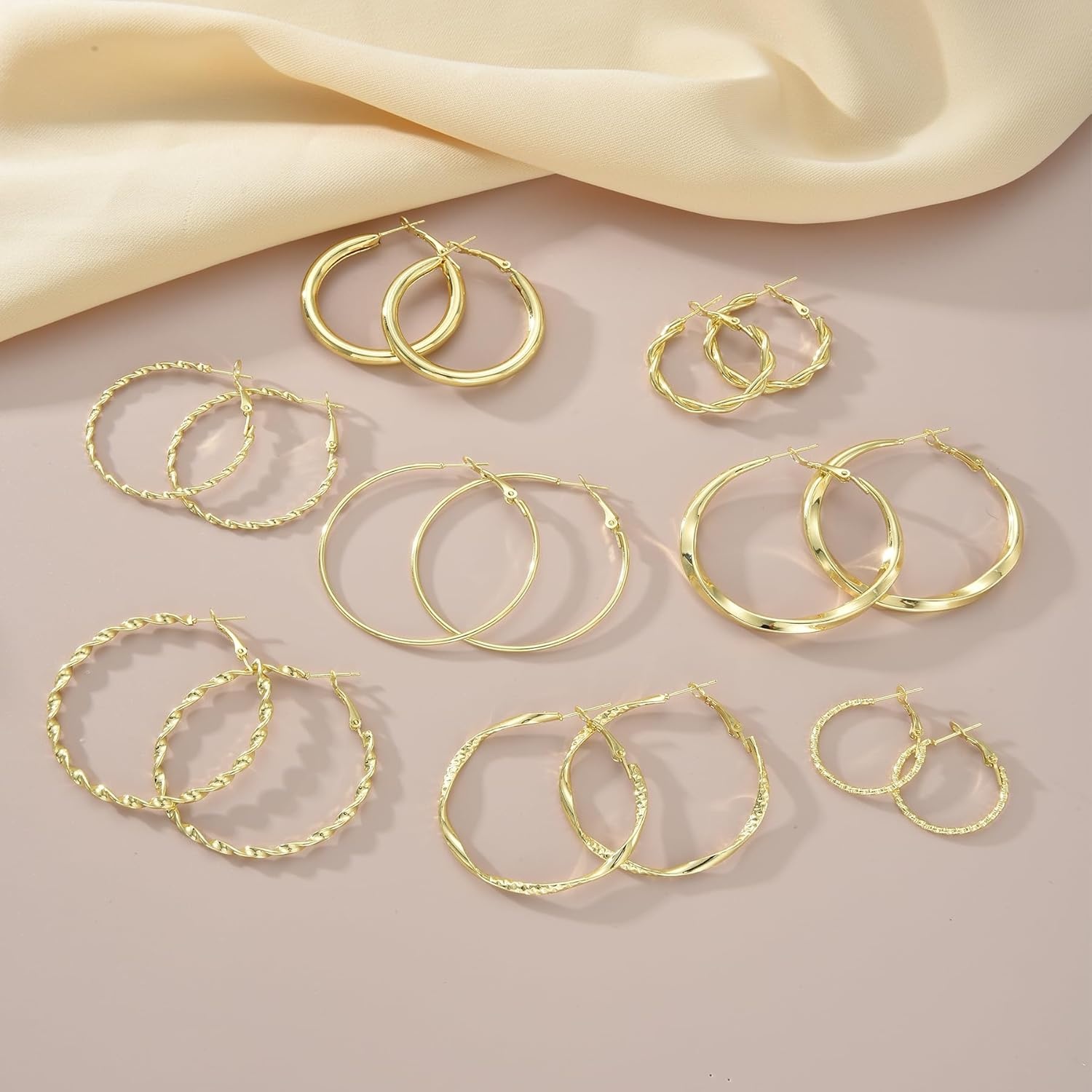 image:image42 Pairs Gold Hoop Earrings Set for Women Hypoallergenic Multipack Small to Chunky Hoops Pearl amp Twisted Trendy Earrings for Everyday Wear amp Mothers Day GiftsGoldbig hoops8 pairs