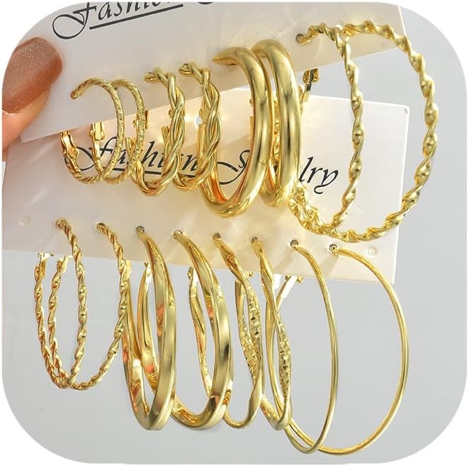image:image42 Pairs Gold Hoop Earrings Set for Women Hypoallergenic Multipack Small to Chunky Hoops Pearl amp Twisted Trendy Earrings for Everyday Wear amp Mothers Day GiftsGoldbig hoops8 pairs