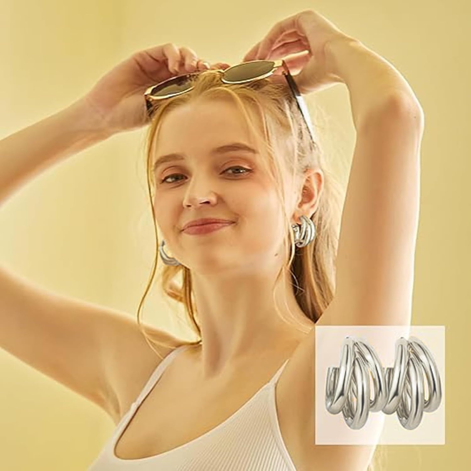 image:image42 Pairs Gold Hoop Earrings Set for Women Hypoallergenic Multipack Small to Chunky Hoops Pearl amp Twisted Trendy Earrings for Everyday Wear amp Mothers Day Giftssliver chunky42 pairs