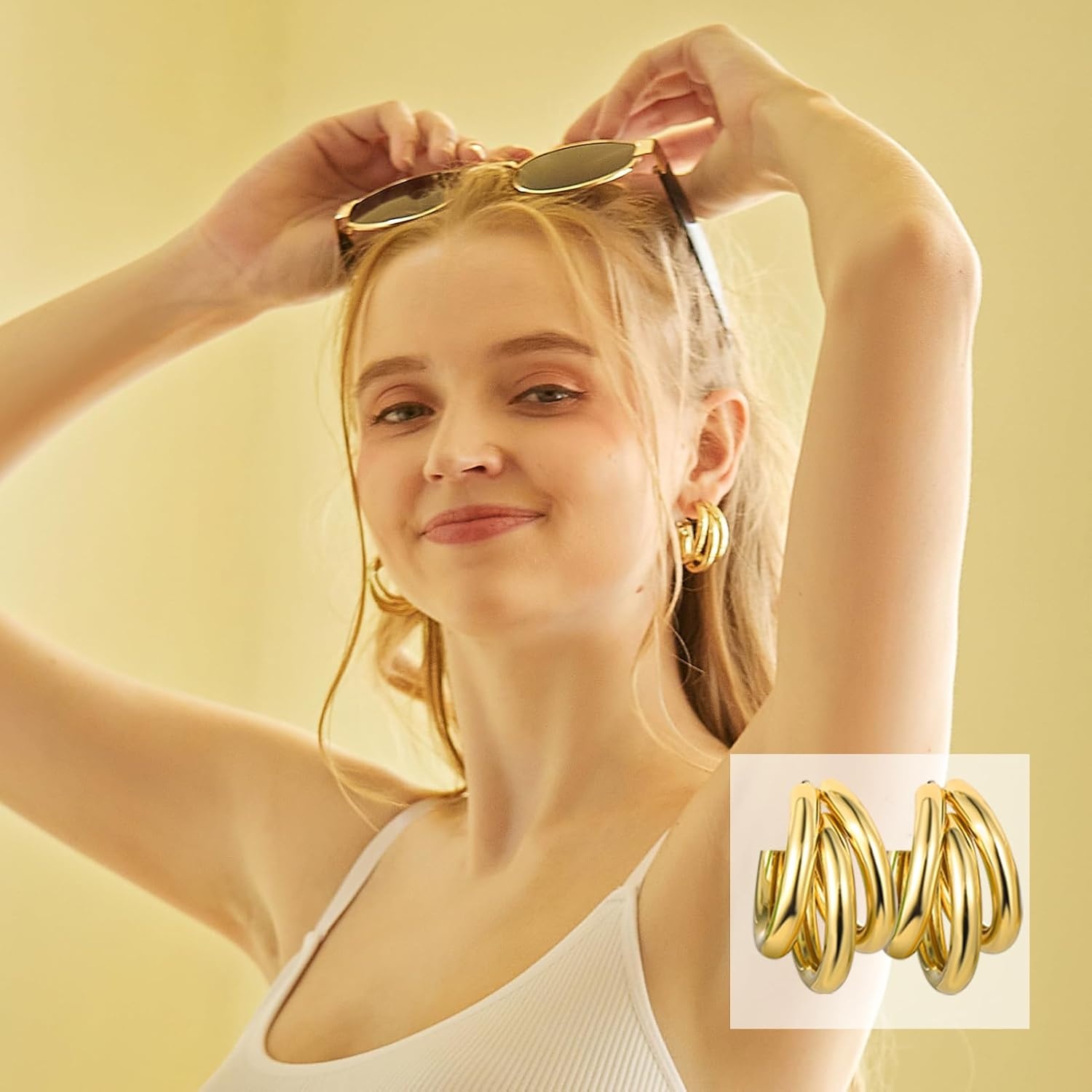 image:image42 Pairs Gold Hoop Earrings Set for Women Hypoallergenic Multipack Small to Chunky Hoops Pearl amp Twisted Trendy Earrings for Everyday Wear amp Mothers Day GiftsGold42 pairschunky