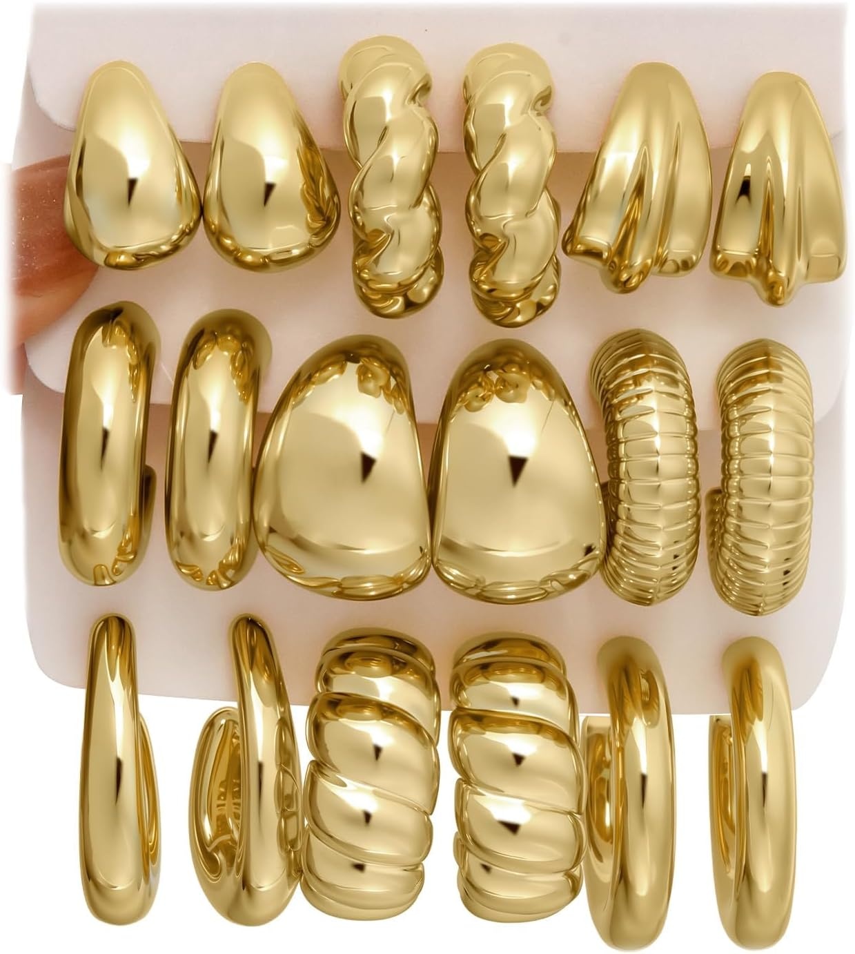 image:image42 Pairs Gold Hoop Earrings Set for Women Hypoallergenic Multipack Small to Chunky Hoops Pearl amp Twisted Trendy Earrings for Everyday Wear amp Mothers Day GiftsGoldChunky9 pairs