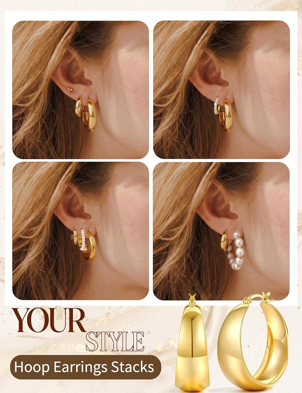 image:image42 Pairs Gold Hoop Earrings Set for Women Hypoallergenic Multipack Small to Chunky Hoops Pearl amp Twisted Trendy Earrings for Everyday Wear amp Mothers Day GiftsGold42 pairs