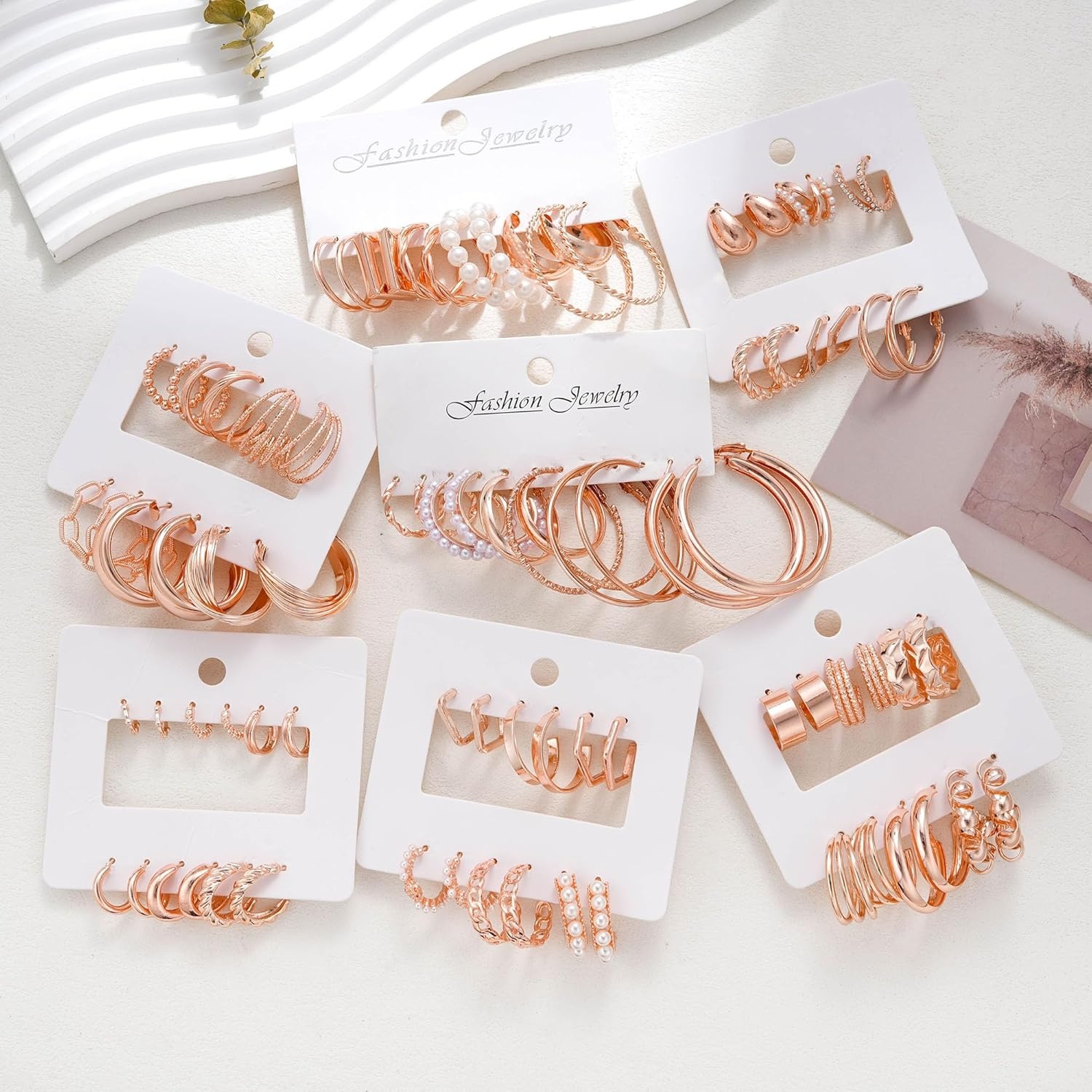 image:image42 Pairs Gold Hoop Earrings Set for Women Hypoallergenic Multipack Small to Chunky Hoops Pearl amp Twisted Trendy Earrings for Everyday Wear amp Mothers Day GiftsRose Gold42 pairs