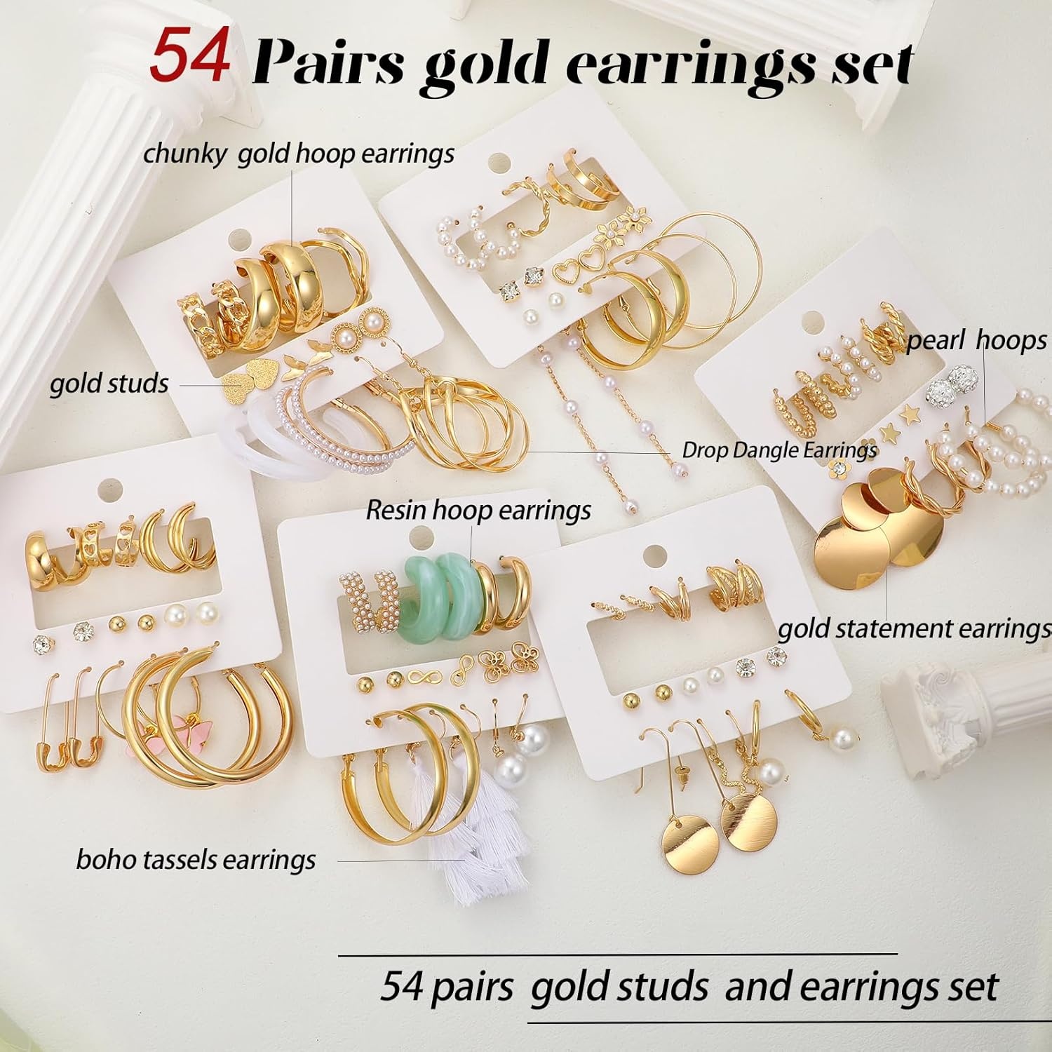 image:image42 Pairs Gold Hoop Earrings Set for Women Hypoallergenic Multipack Small to Chunky Hoops Pearl amp Twisted Trendy Earrings for Everyday Wear amp Mothers Day GiftsGold54 pairs