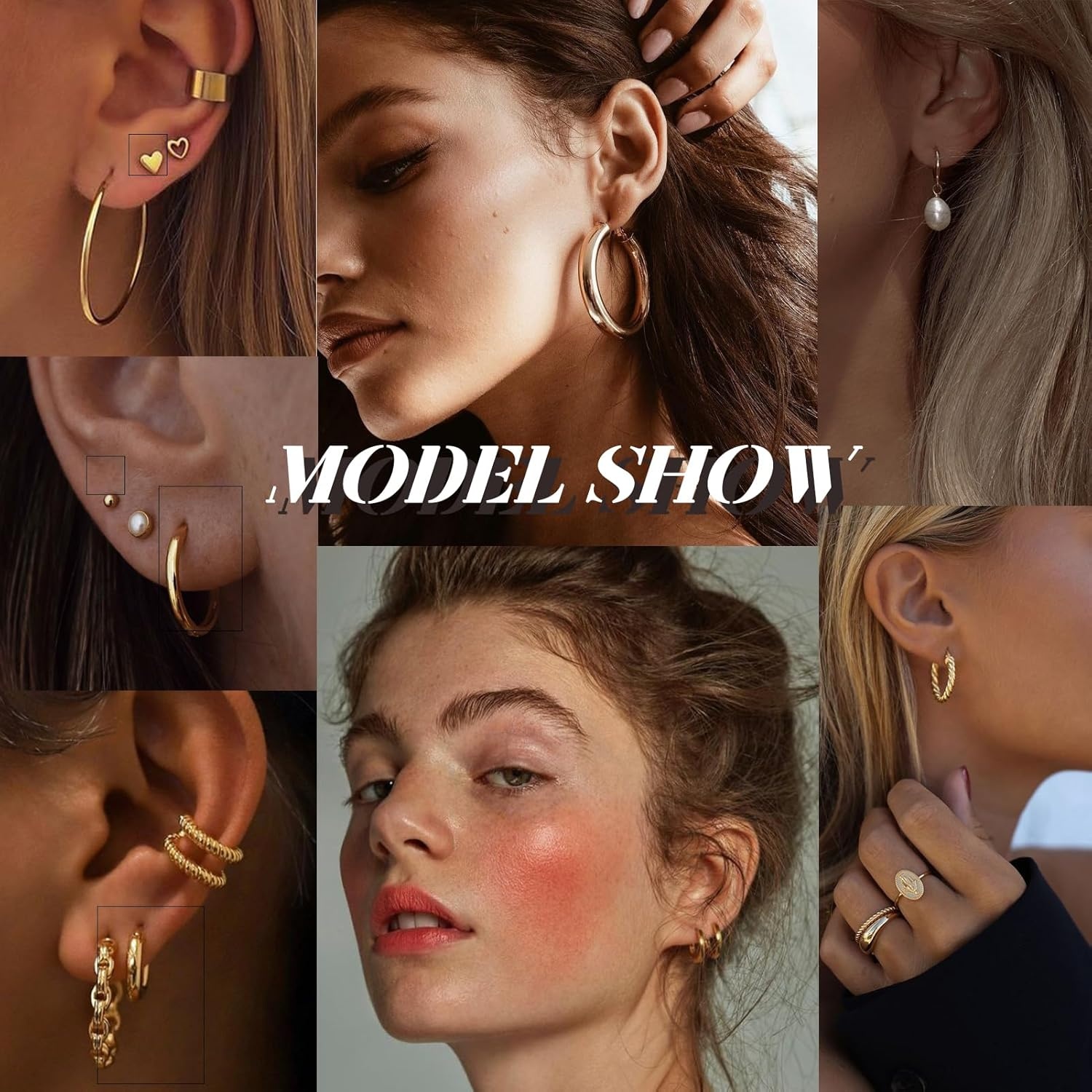 image:image42 Pairs Gold Hoop Earrings Set for Women Hypoallergenic Multipack Small to Chunky Hoops Pearl amp Twisted Trendy Earrings for Everyday Wear amp Mothers Day GiftsGold45 pairs