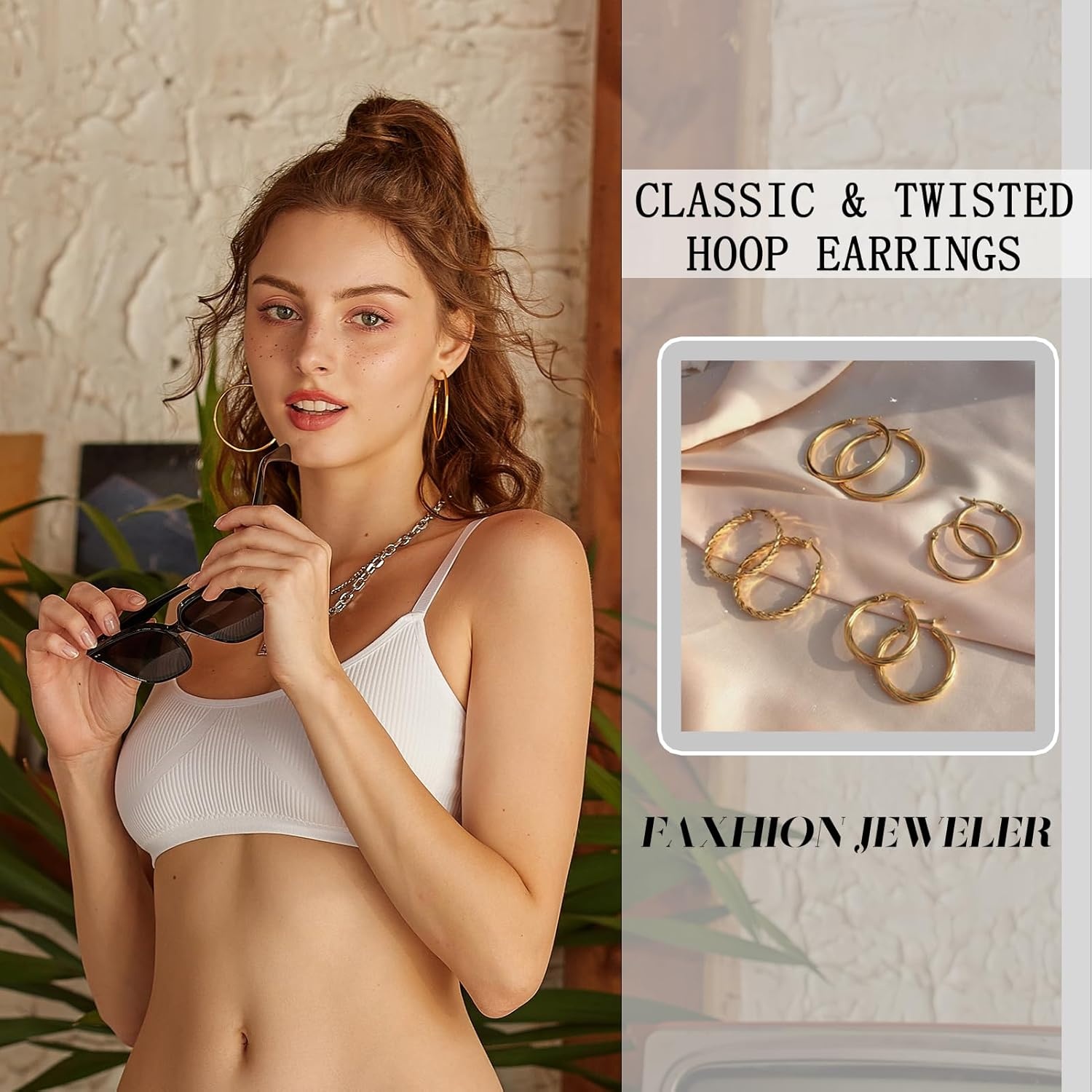 image:image42 Pairs Gold Hoop Earrings Set for Women Hypoallergenic Multipack Small to Chunky Hoops Pearl amp Twisted Trendy Earrings for Everyday Wear amp Mothers Day GiftsGold45 pairs