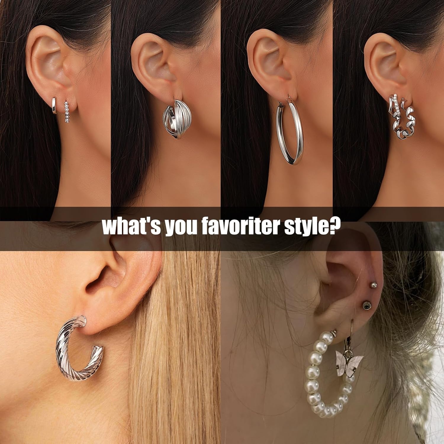 image:image42 Pairs Gold Hoop Earrings Set for Women Hypoallergenic Multipack Small to Chunky Hoops Pearl amp Twisted Trendy Earrings for Everyday Wear amp Mothers Day GiftsSliver42 pair