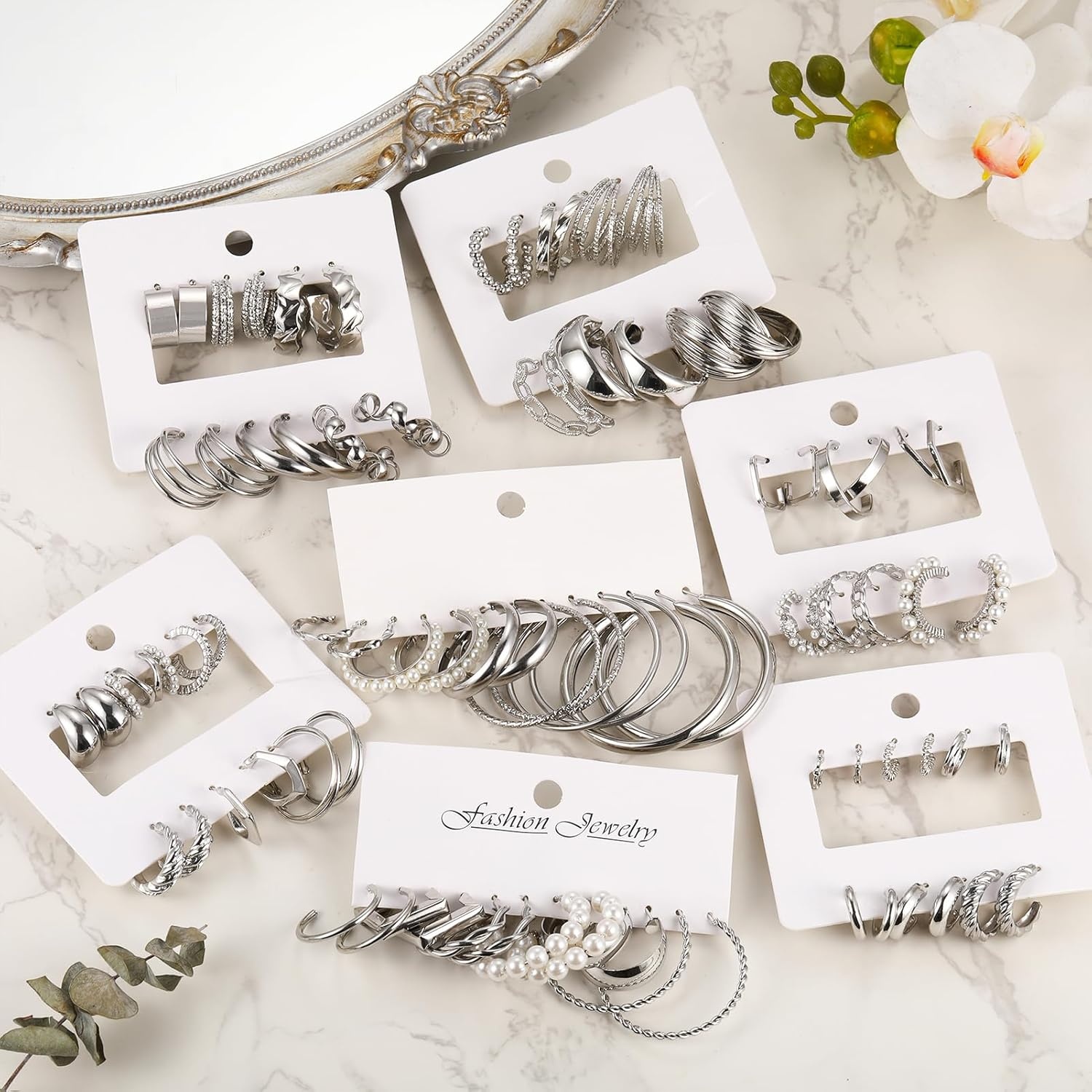 image:image42 Pairs Gold Hoop Earrings Set for Women Hypoallergenic Multipack Small to Chunky Hoops Pearl amp Twisted Trendy Earrings for Everyday Wear amp Mothers Day GiftsSliver42 pair