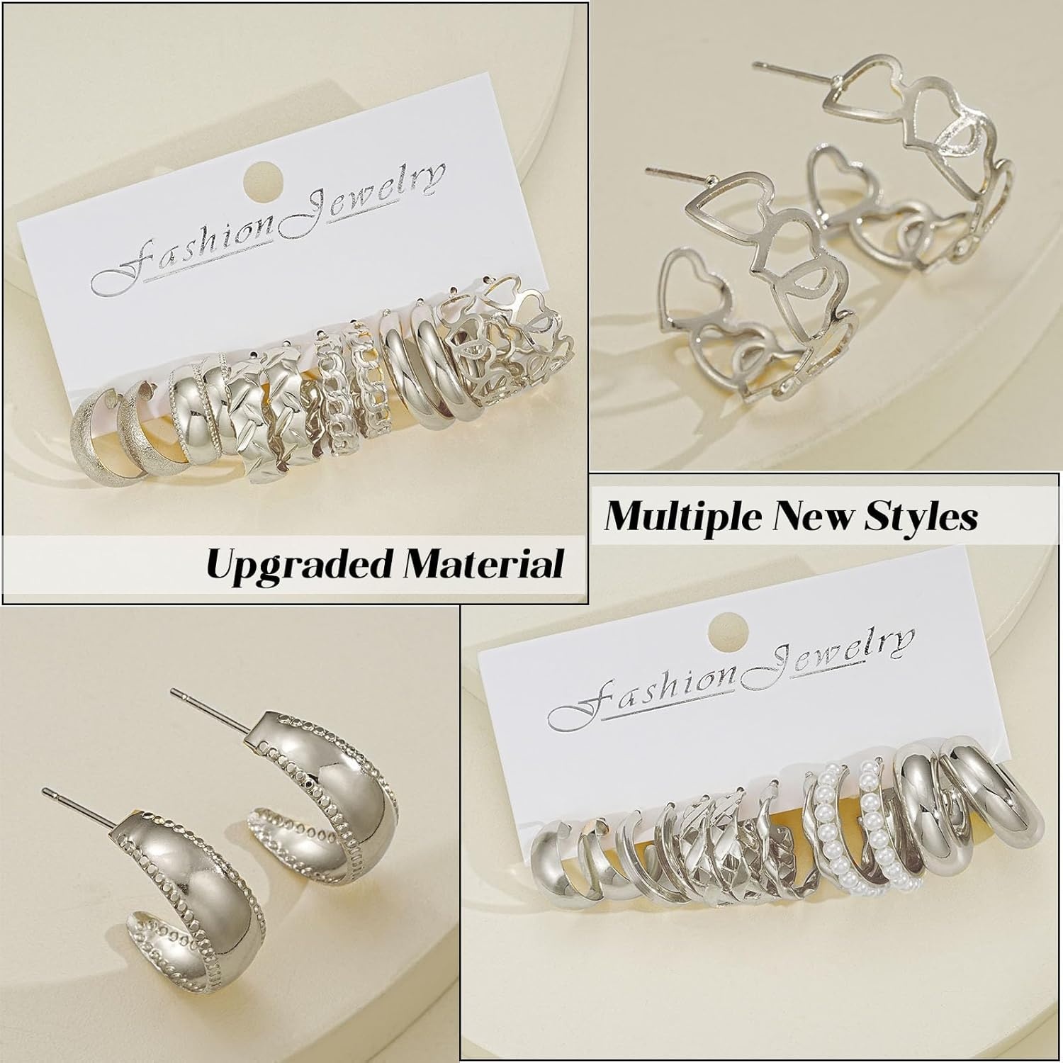 image:image42 Pairs Gold Hoop Earrings Set for Women Hypoallergenic Multipack Small to Chunky Hoops Pearl amp Twisted Trendy Earrings for Everyday Wear amp Mothers Day Giftssliver chunky42 pairs