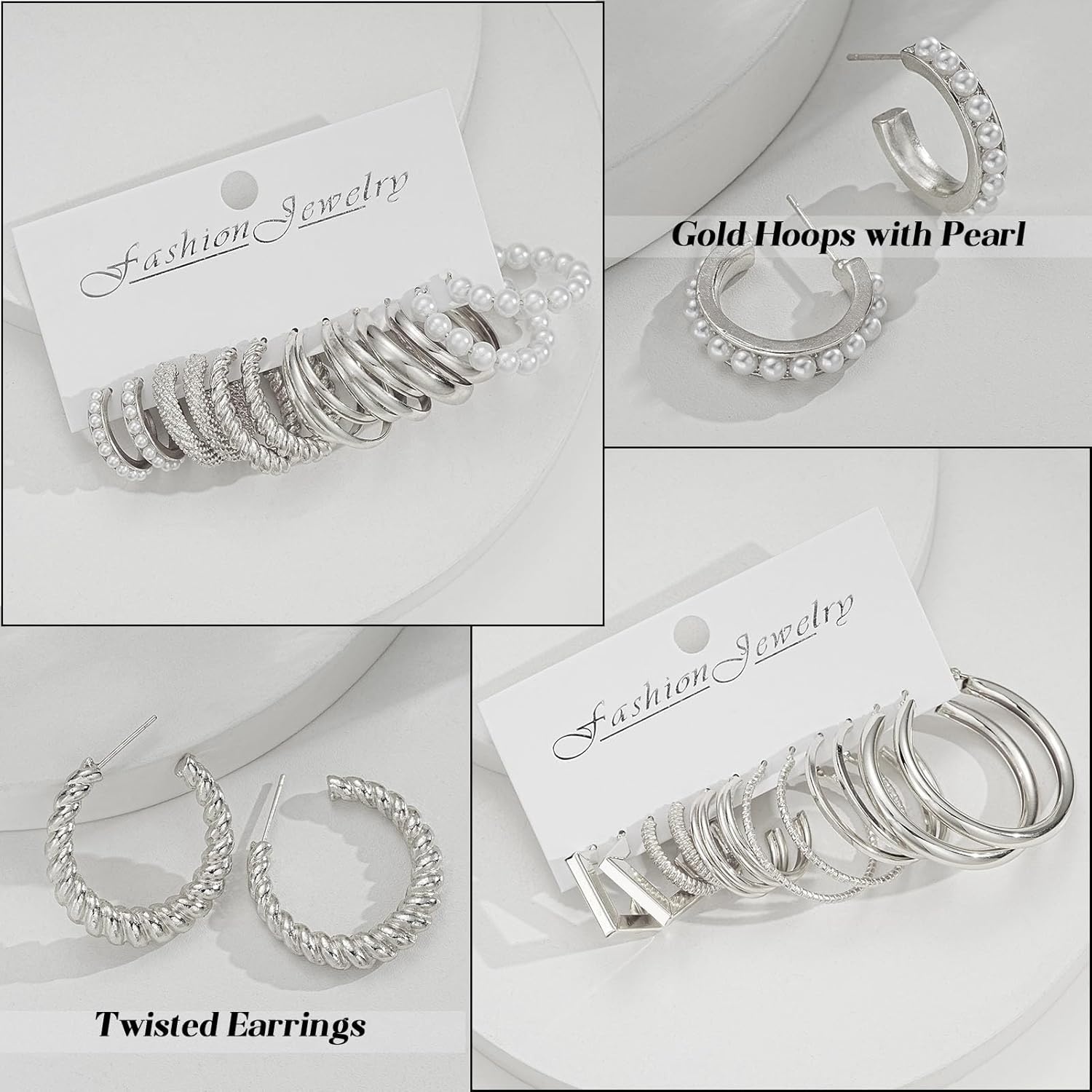 image:image42 Pairs Gold Hoop Earrings Set for Women Hypoallergenic Multipack Small to Chunky Hoops Pearl amp Twisted Trendy Earrings for Everyday Wear amp Mothers Day Giftssliver chunky42 pairs
