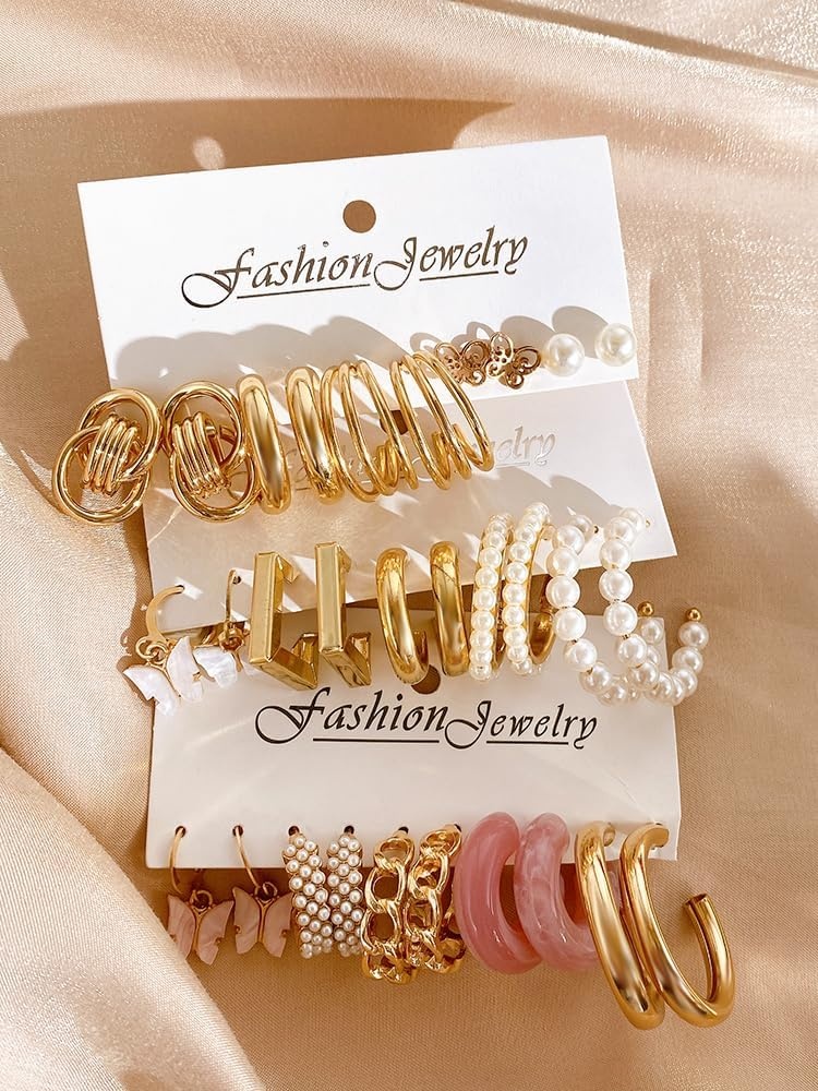 image:image45 Pairs Gold Hoop Earrings for Women Chunky Twisted Small Big Hoops Earring Packs Set Earrings for women multipack Fashion Trendy Earrings Jewelry for Birthday Party Christmas Gift