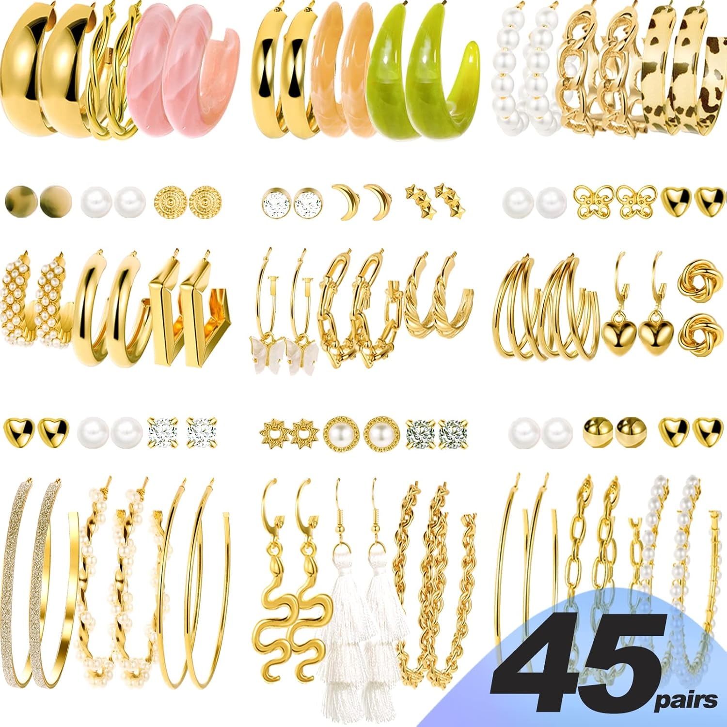 image:image45 Pairs Gold Hoop Earrings for Women Chunky Twisted Small Big Hoops Earring Packs Set Earrings for women multipack Fashion Trendy Earrings Jewelry for Birthday Party Christmas Gift