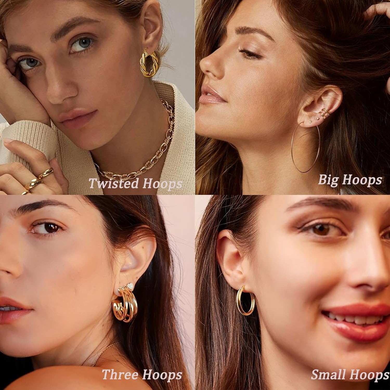 image:image46 Pairs Gold Hoop Earrings Set for Women Fashion Hypoallergenic Chunky Twisted Pearl Stud Earrings Multipack Small Big Hoops Earring Packs Trendy for Christmas Birthday Party Jewelry Gift01Gold