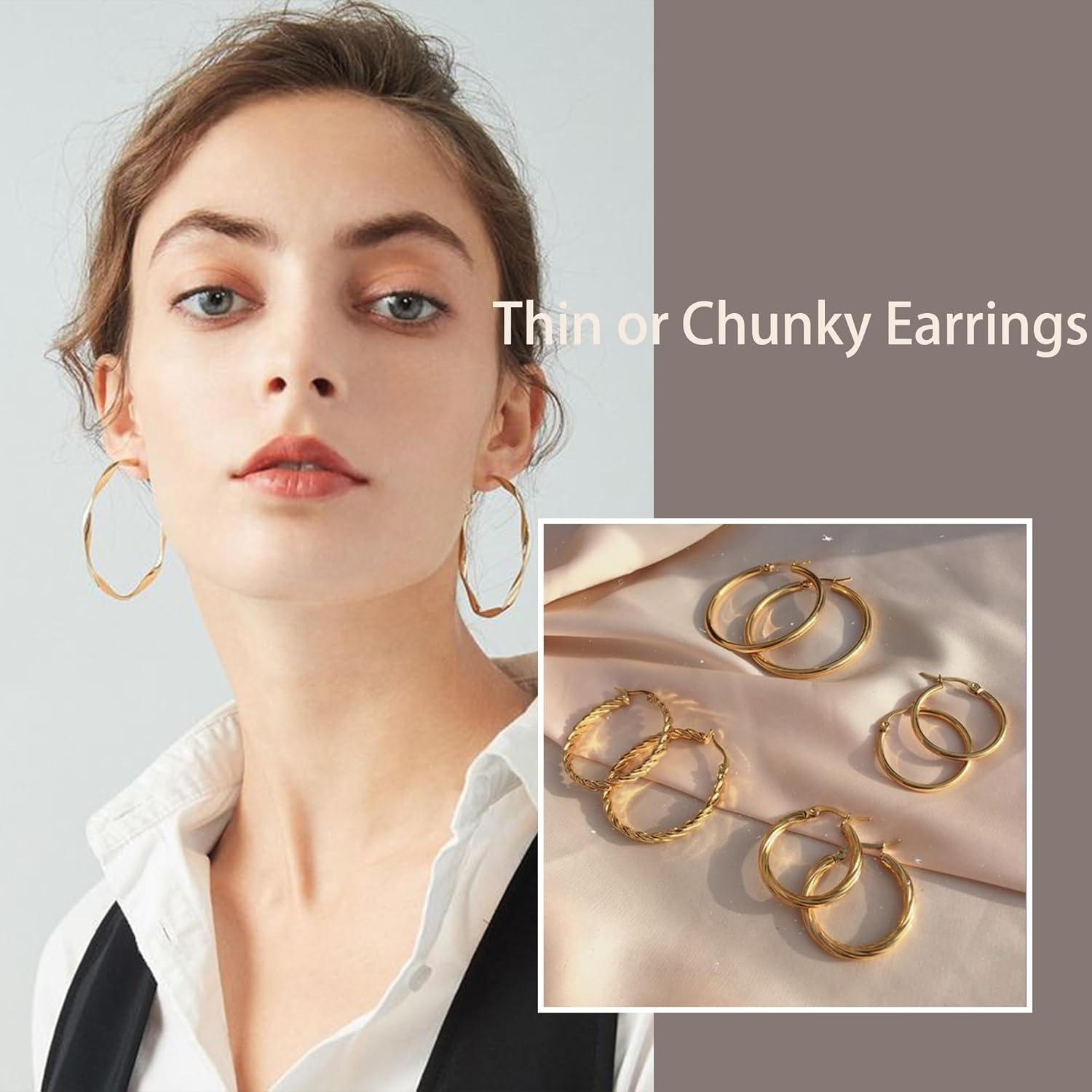 image:image46 Pairs Gold Hoop Earrings Set for Women Fashion Hypoallergenic Chunky Twisted Pearl Stud Earrings Multipack Small Big Hoops Earring Packs Trendy for Christmas Birthday Party Jewelry Gift01Gold