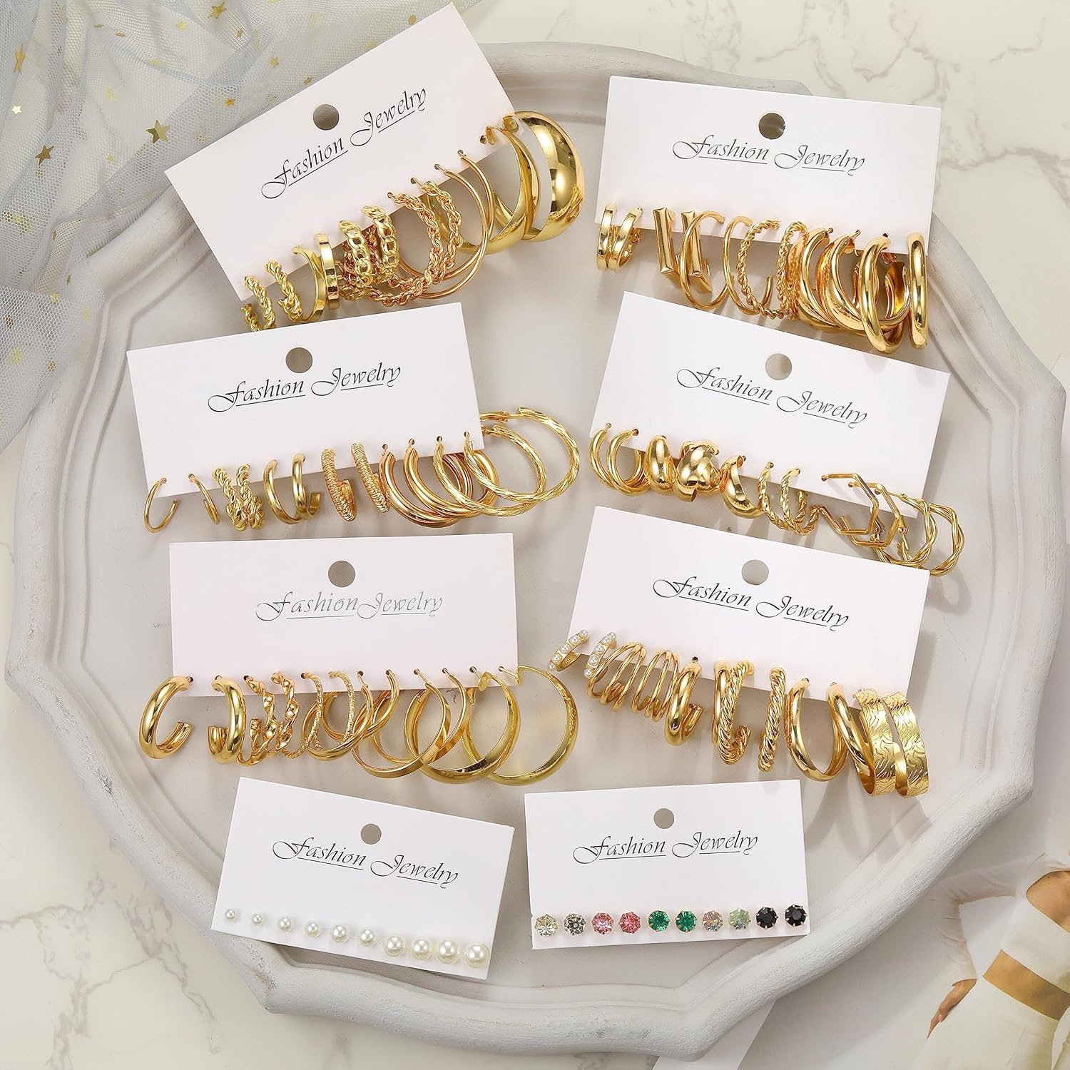 image:image46 Pairs Gold Hoop Earrings Set for Women Fashion Hypoallergenic Chunky Twisted Pearl Stud Earrings Multipack Small Big Hoops Earring Packs Trendy for Christmas Birthday Party Jewelry Gift01Gold