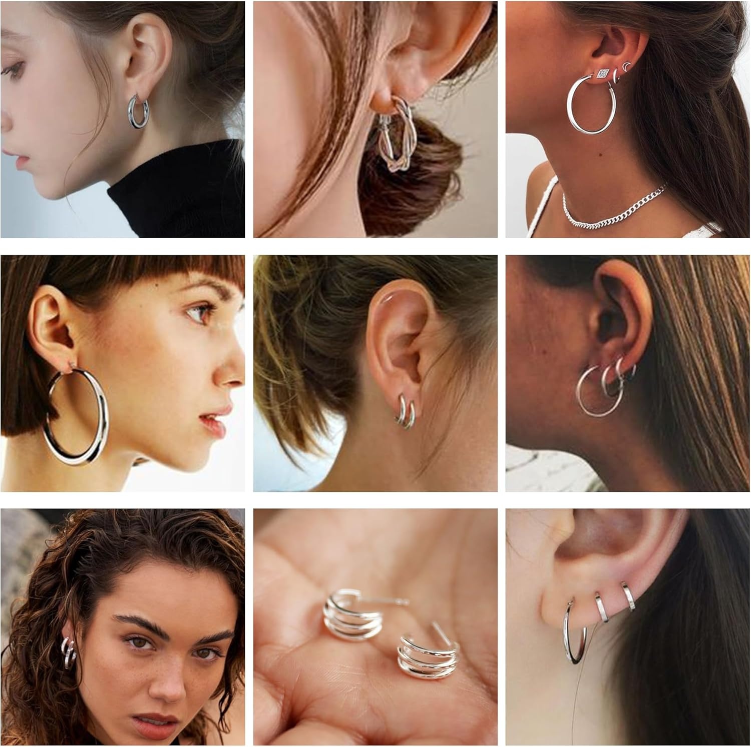 image:image46 Pairs Gold Hoop Earrings Set for Women Fashion Hypoallergenic Chunky Twisted Pearl Stud Earrings Multipack Small Big Hoops Earring Packs Trendy for Christmas Birthday Party Jewelry Gift02Silver