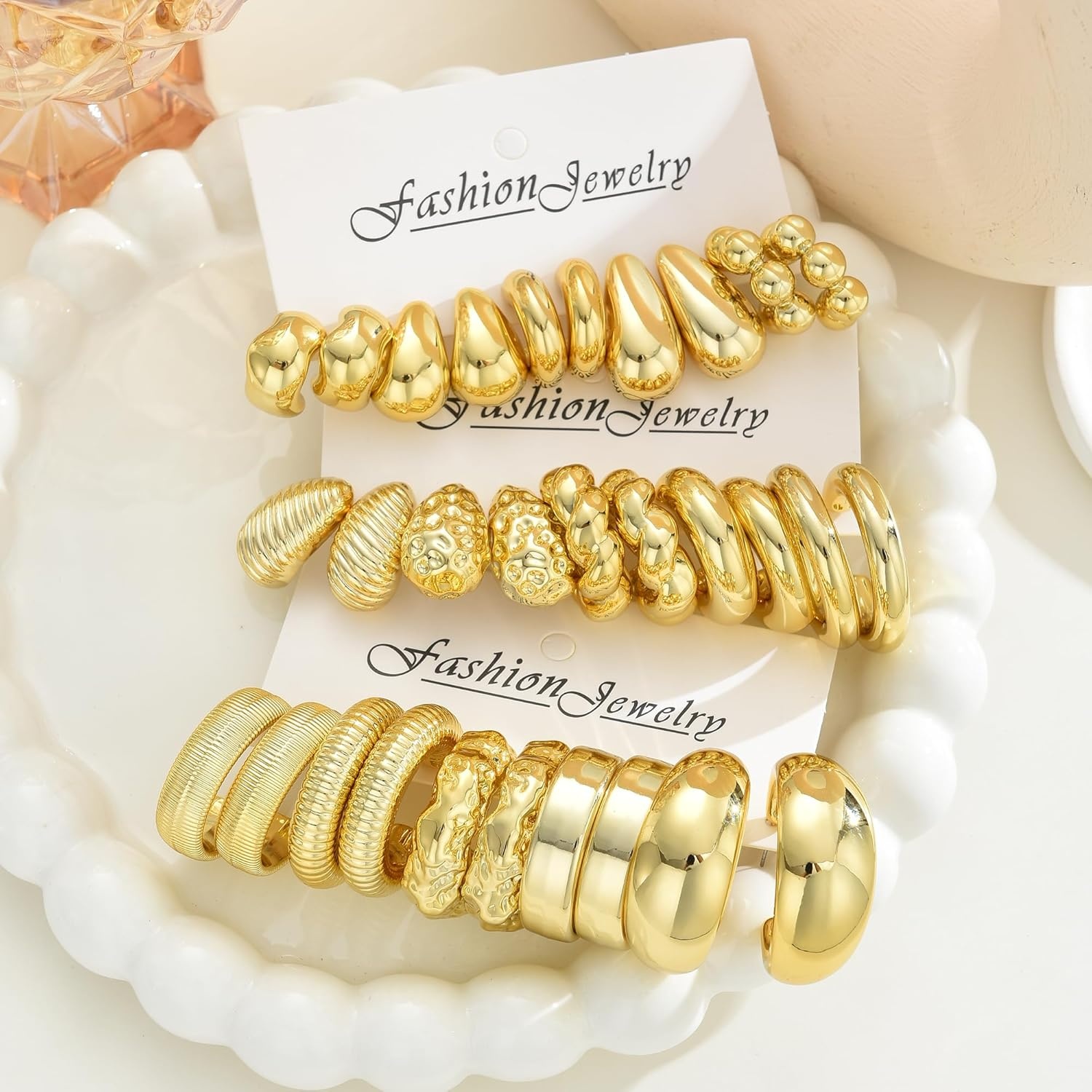 image:image46 Pairs Gold Hoop Earrings Set for Women Fashion Hypoallergenic Chunky Twisted Pearl Stud Earrings Multipack Small Big Hoops Earring Packs Trendy for Christmas Birthday Party Jewelry Gift15 pairs gold