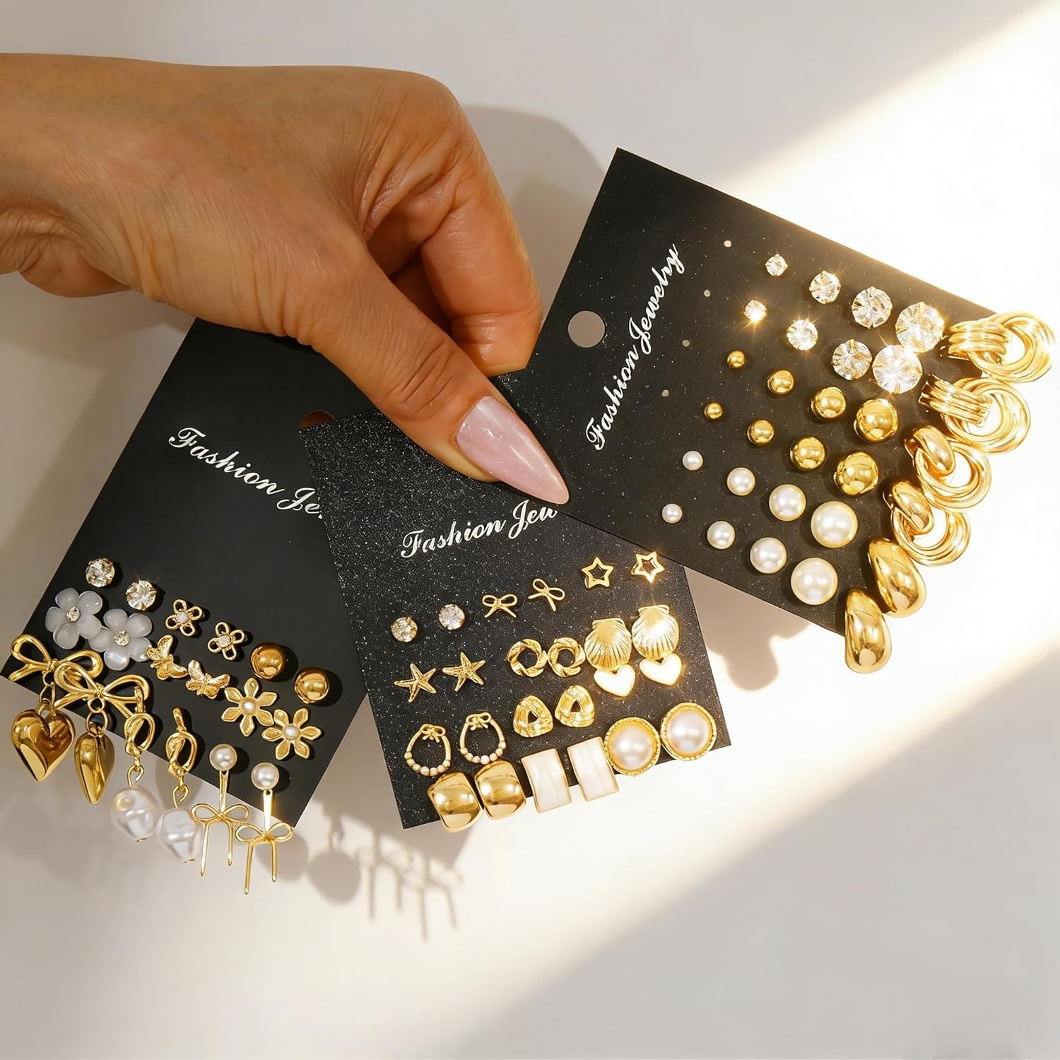image:image75 Pairs Gold Stud Earrings Set for Women Trendy Hypoallergenic Pearl Cubic Zirconia Multiple Piercings Earrings Packs Stud Hoops Earrings for Gift Jewelrygold stud