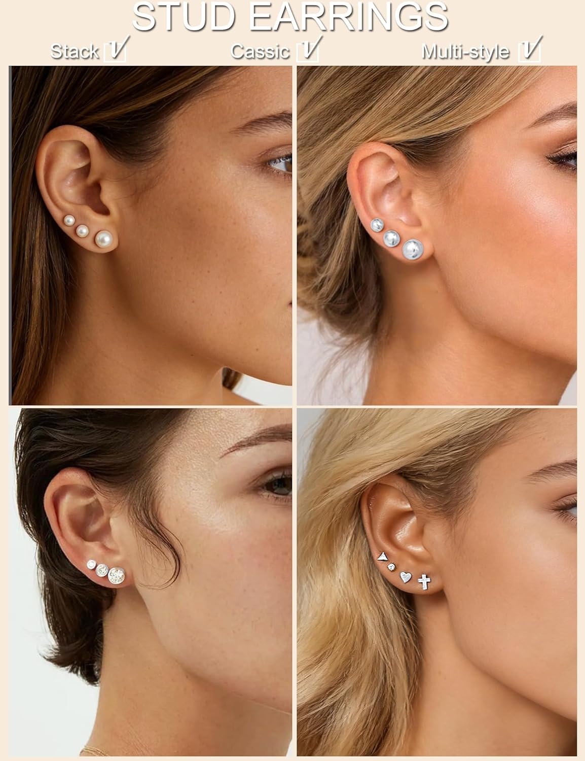 image:image75 Pairs Gold Stud Earrings Set for Women Trendy Hypoallergenic Pearl Cubic Zirconia Multiple Piercings Earrings Packs Stud Hoops Earrings for Gift Jewelrysilver stud
