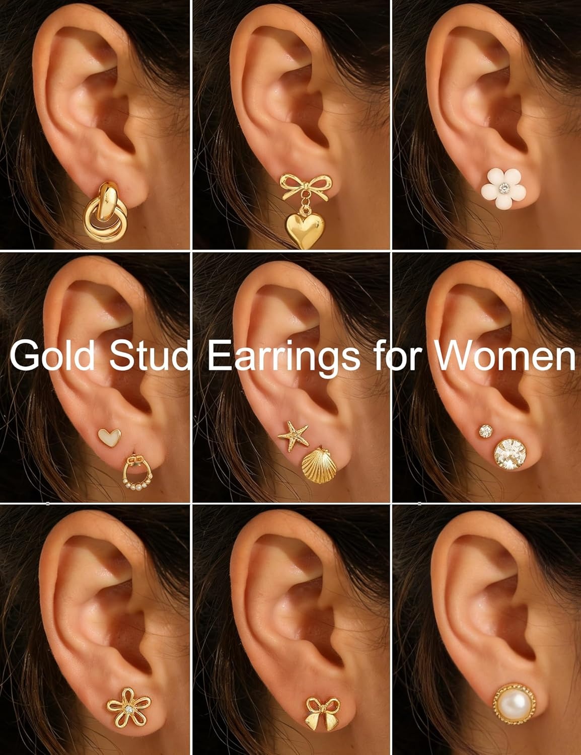 image:image75 Pairs Gold Stud Earrings Set for Women Trendy Hypoallergenic Pearl Cubic Zirconia Multiple Piercings Earrings Packs Stud Hoops Earrings for Gift Jewelrygold stud