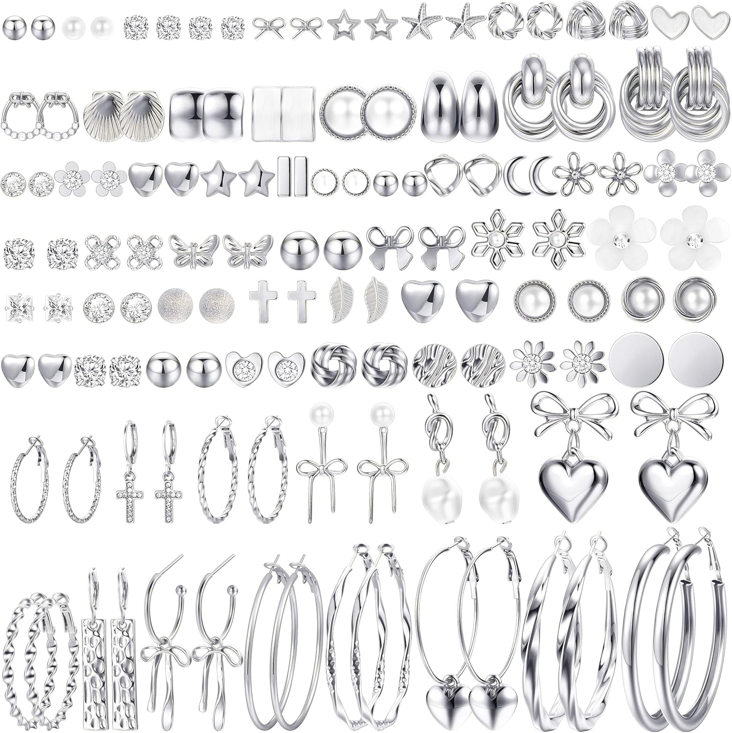 image:image75 Pairs Gold Stud Earrings Set for Women Trendy Hypoallergenic Pearl Cubic Zirconia Multiple Piercings Earrings Packs Stud Hoops Earrings for Gift Jewelrysilver stud