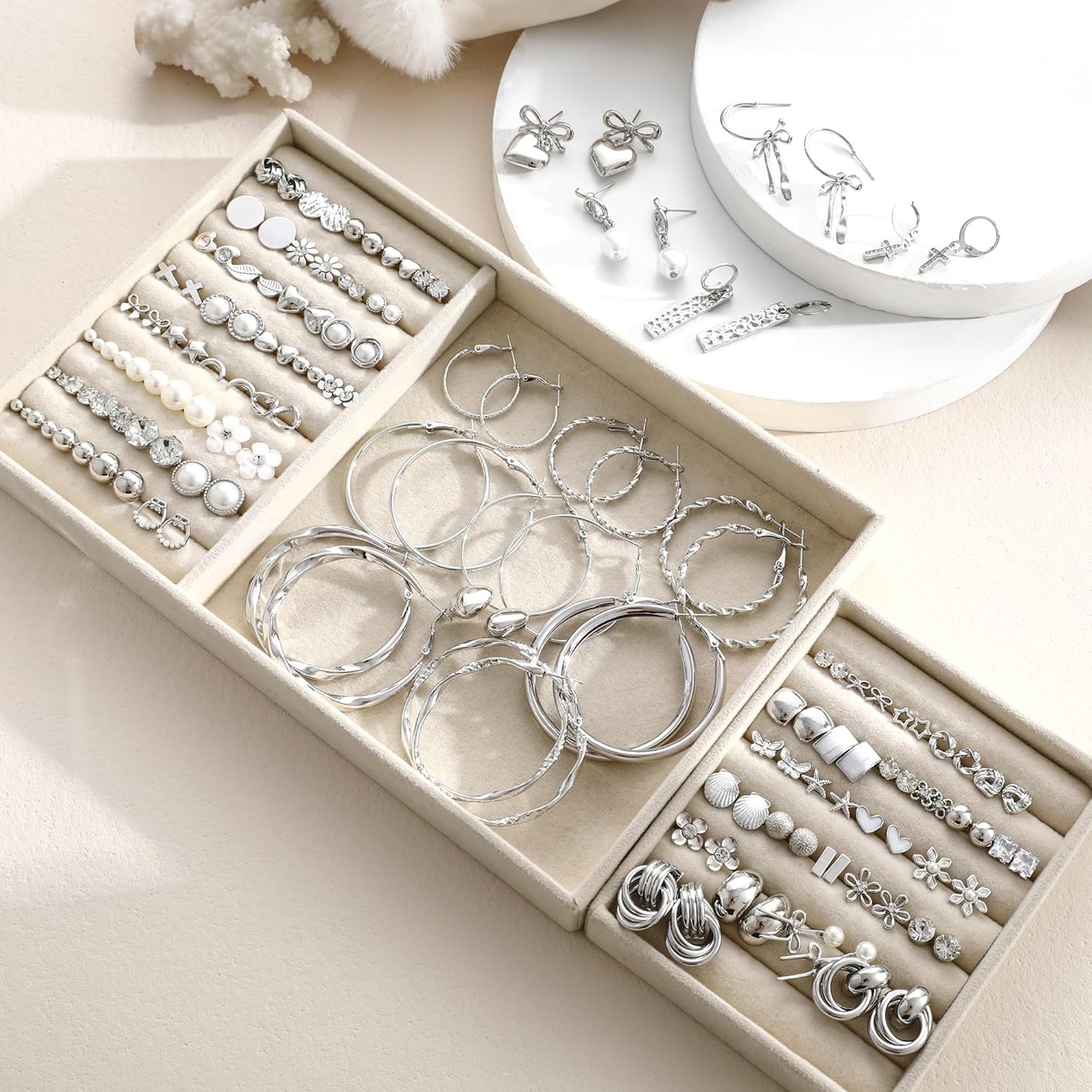 image:image75 Pairs Gold Stud Earrings Set for Women Trendy Hypoallergenic Pearl Cubic Zirconia Multiple Piercings Earrings Packs Stud Hoops Earrings for Gift Jewelrysilver stud