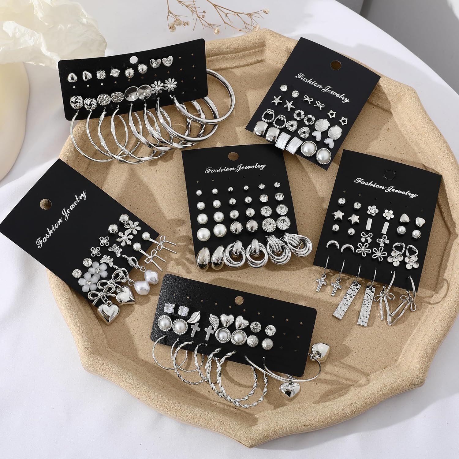 image:image75 Pairs Gold Stud Earrings Set for Women Trendy Hypoallergenic Pearl Cubic Zirconia Multiple Piercings Earrings Packs Stud Hoops Earrings for Gift Jewelrysilver stud
