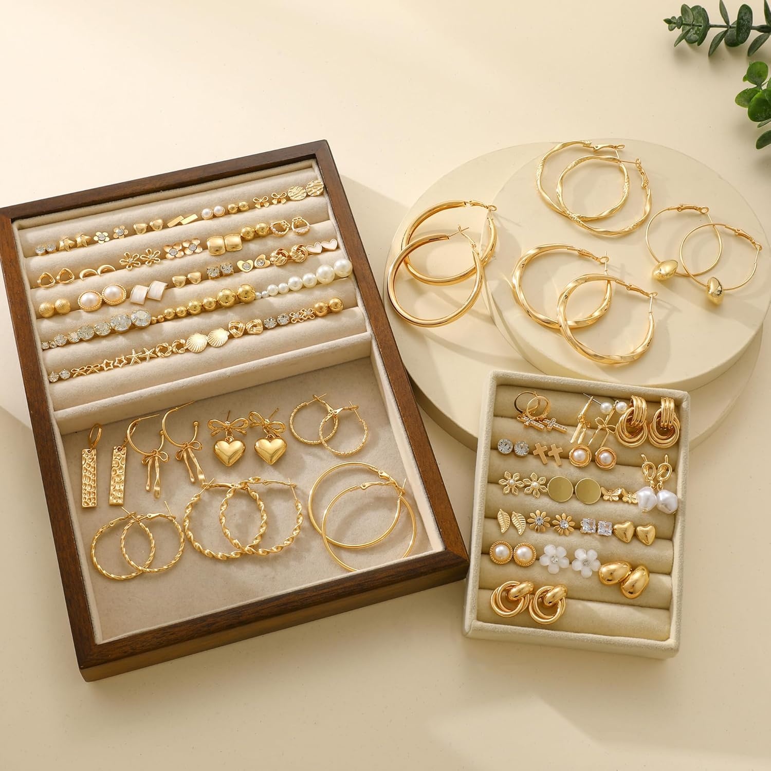image:image75 Pairs Gold Stud Earrings Set for Women Trendy Hypoallergenic Pearl Cubic Zirconia Multiple Piercings Earrings Packs Stud Hoops Earrings for Gift Jewelrygold stud
