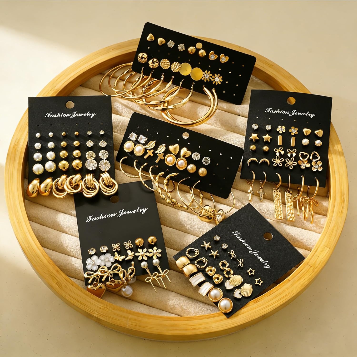 image:image75 Pairs Gold Stud Earrings Set for Women Trendy Hypoallergenic Pearl Cubic Zirconia Multiple Piercings Earrings Packs Stud Hoops Earrings for Gift Jewelrygold stud