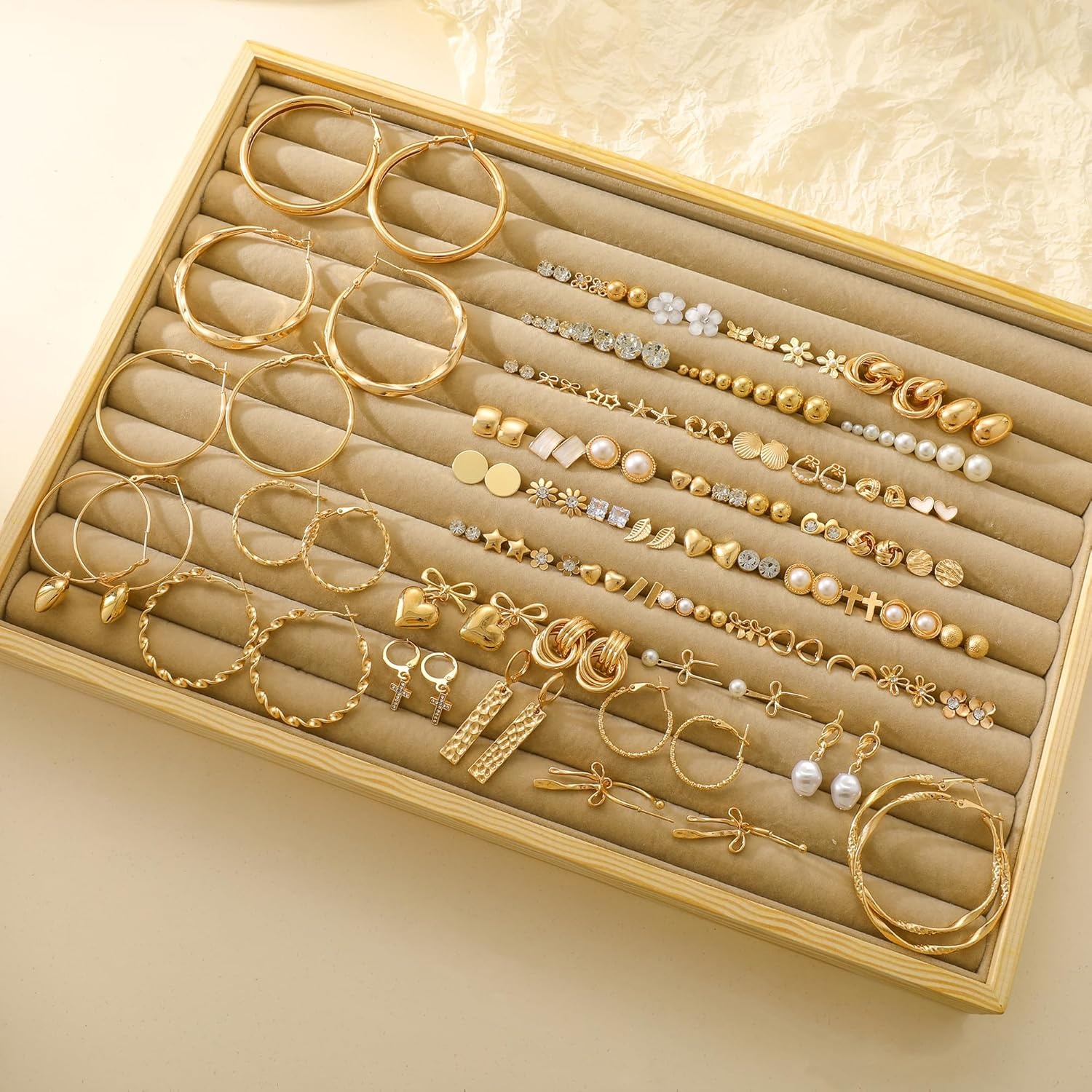 image:image75 Pairs Gold Stud Earrings Set for Women Trendy Hypoallergenic Pearl Cubic Zirconia Multiple Piercings Earrings Packs Stud Hoops Earrings for Gift Jewelrygold stud